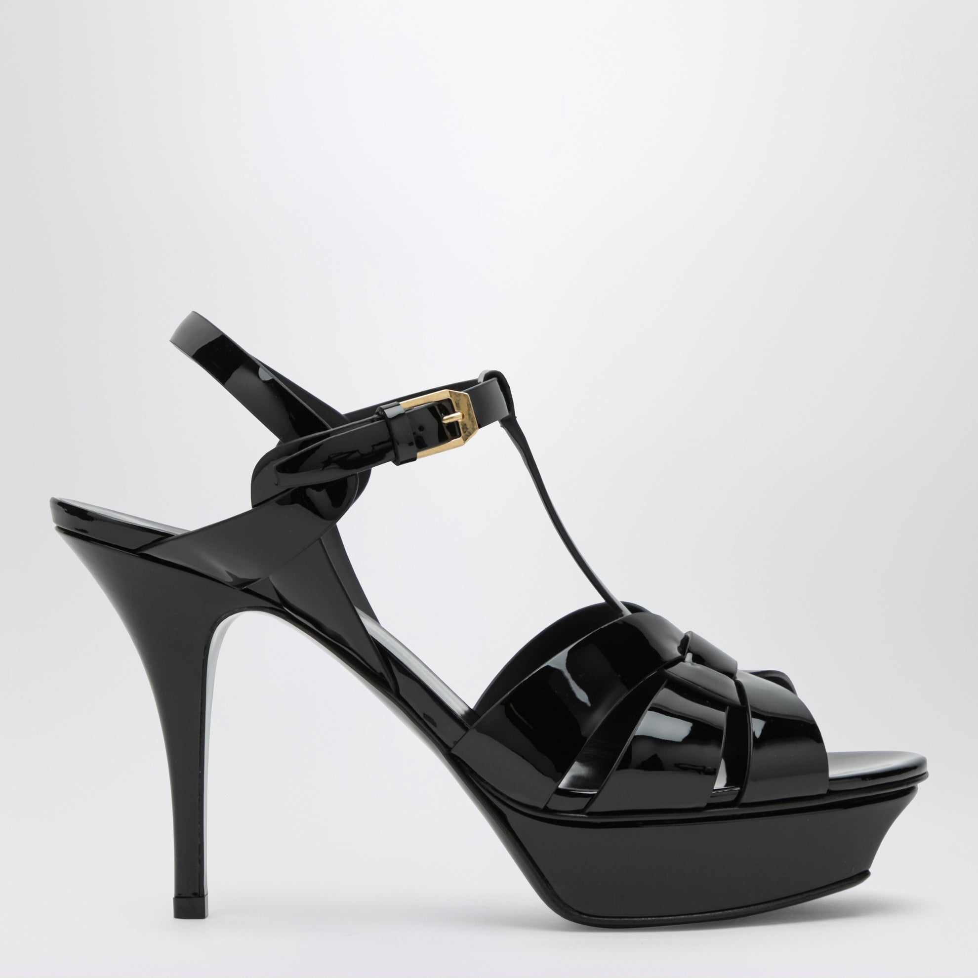 Sandali Tribute con plateau in pelle verniciata nera