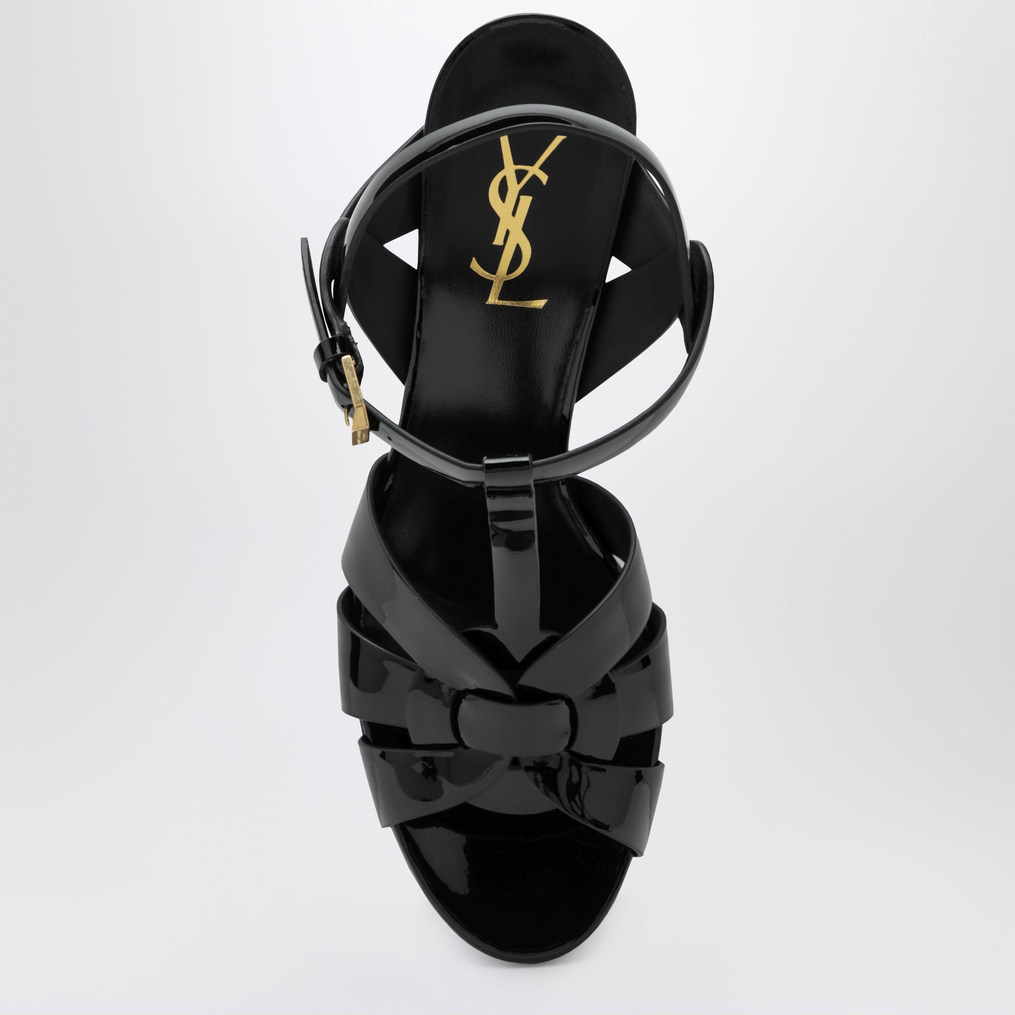 Sandali Tribute con plateau in pelle verniciata nera