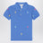 Light blue polo shirt with colourful logo embroidery
