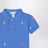 Light blue polo shirt with colourful logo embroidery
