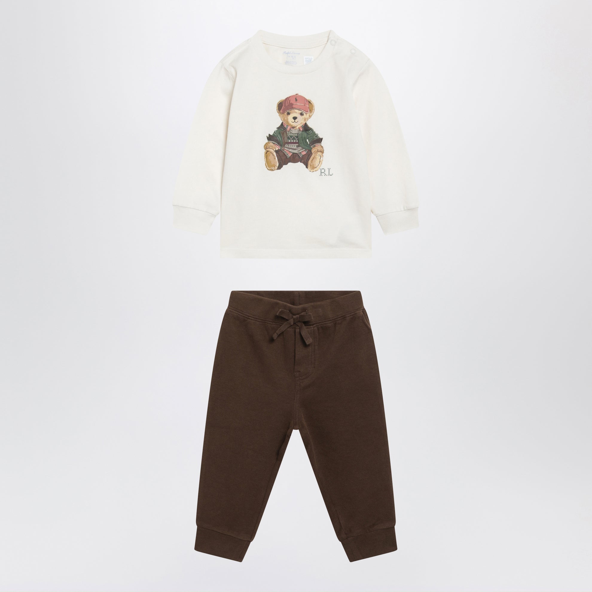 Completo Polo Bear color crema in cotone
