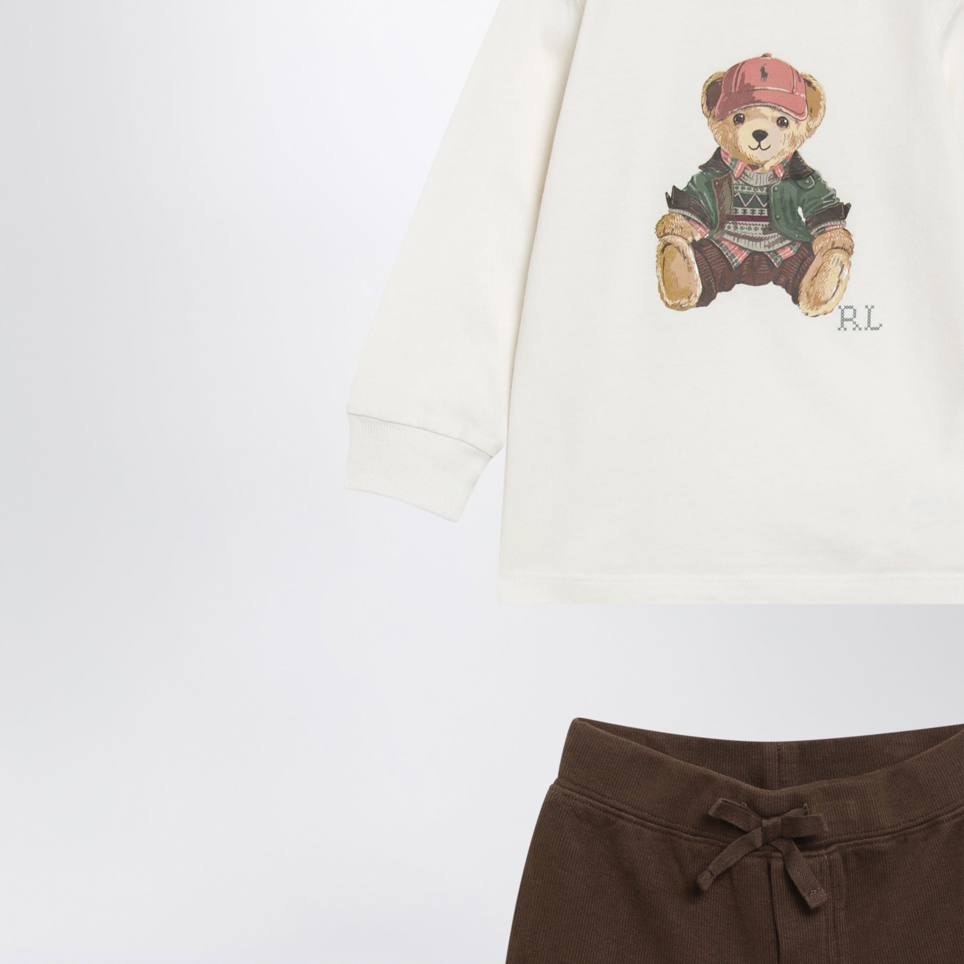 Completo Polo Bear color crema in cotone