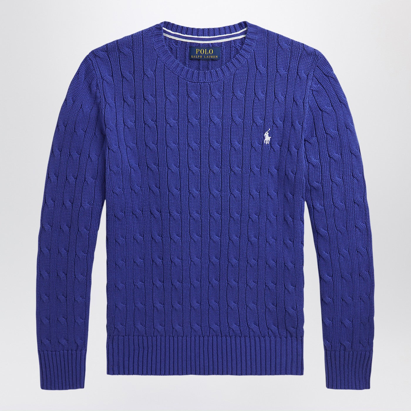 Helles blaues Rundhals-Pullover mit Zöpfen