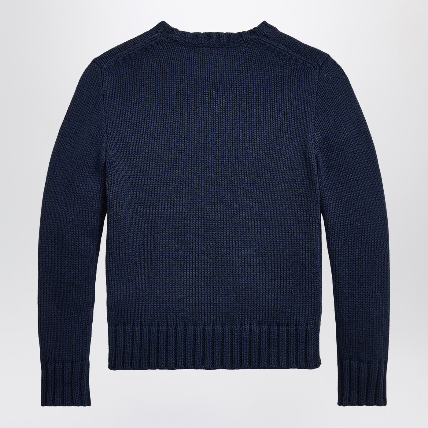 Navy blue sweater with flag intarsia