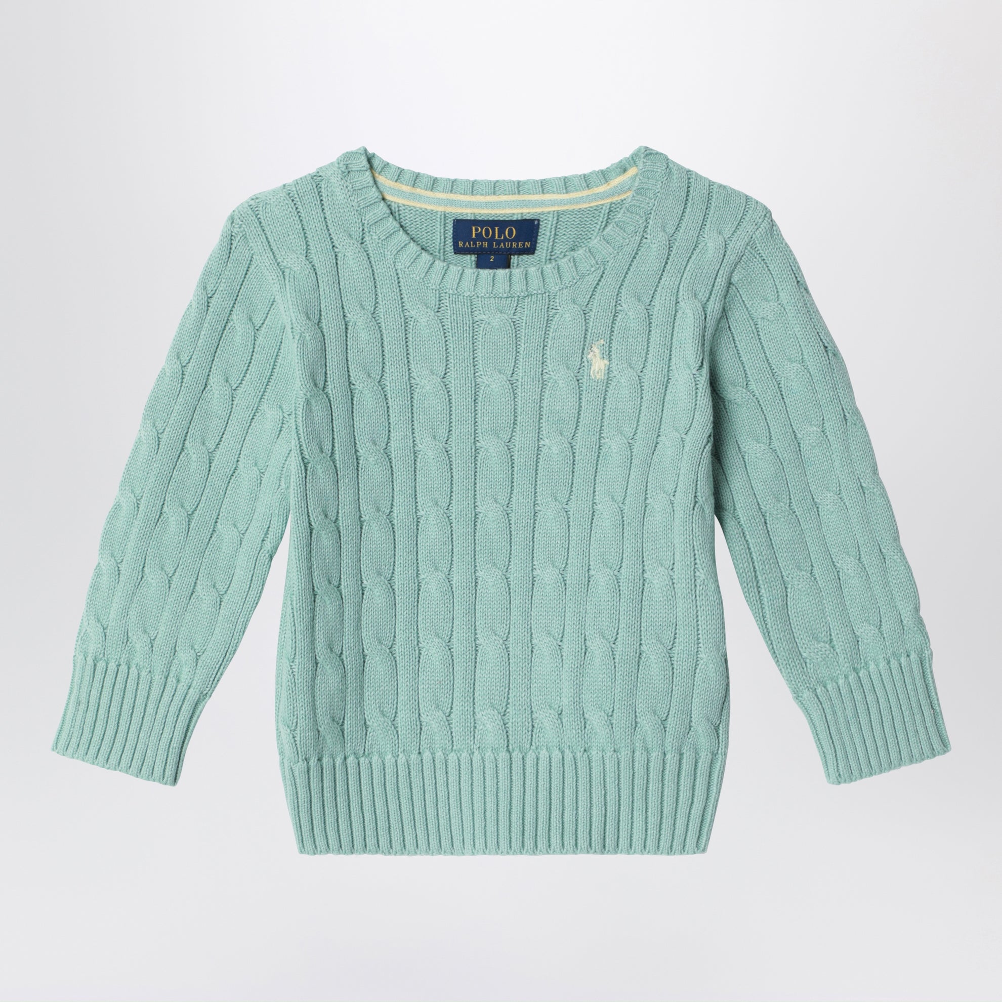 Maglione verde celadon in cotone a trecce