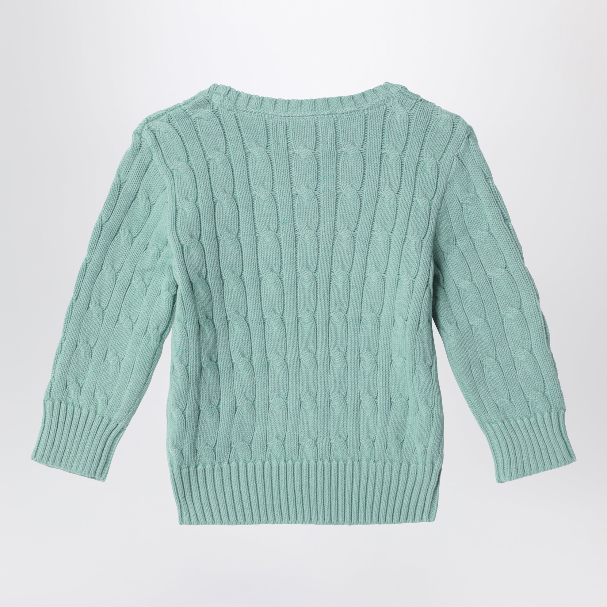 Maglione verde celadon in cotone a trecce