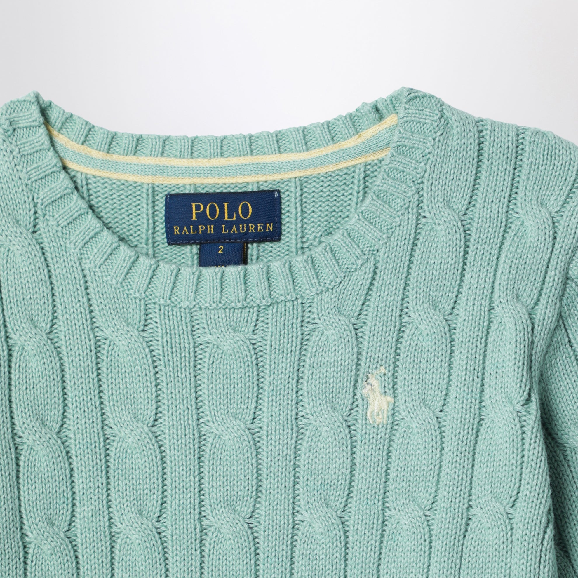 Maglione verde celadon in cotone a trecce
