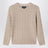 Cable-knit cotton crewneck sweater in tan heather