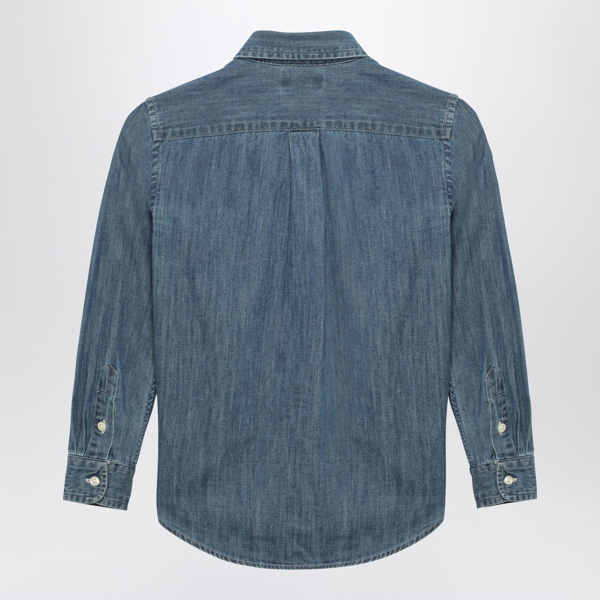 Blue denim button-down shirt