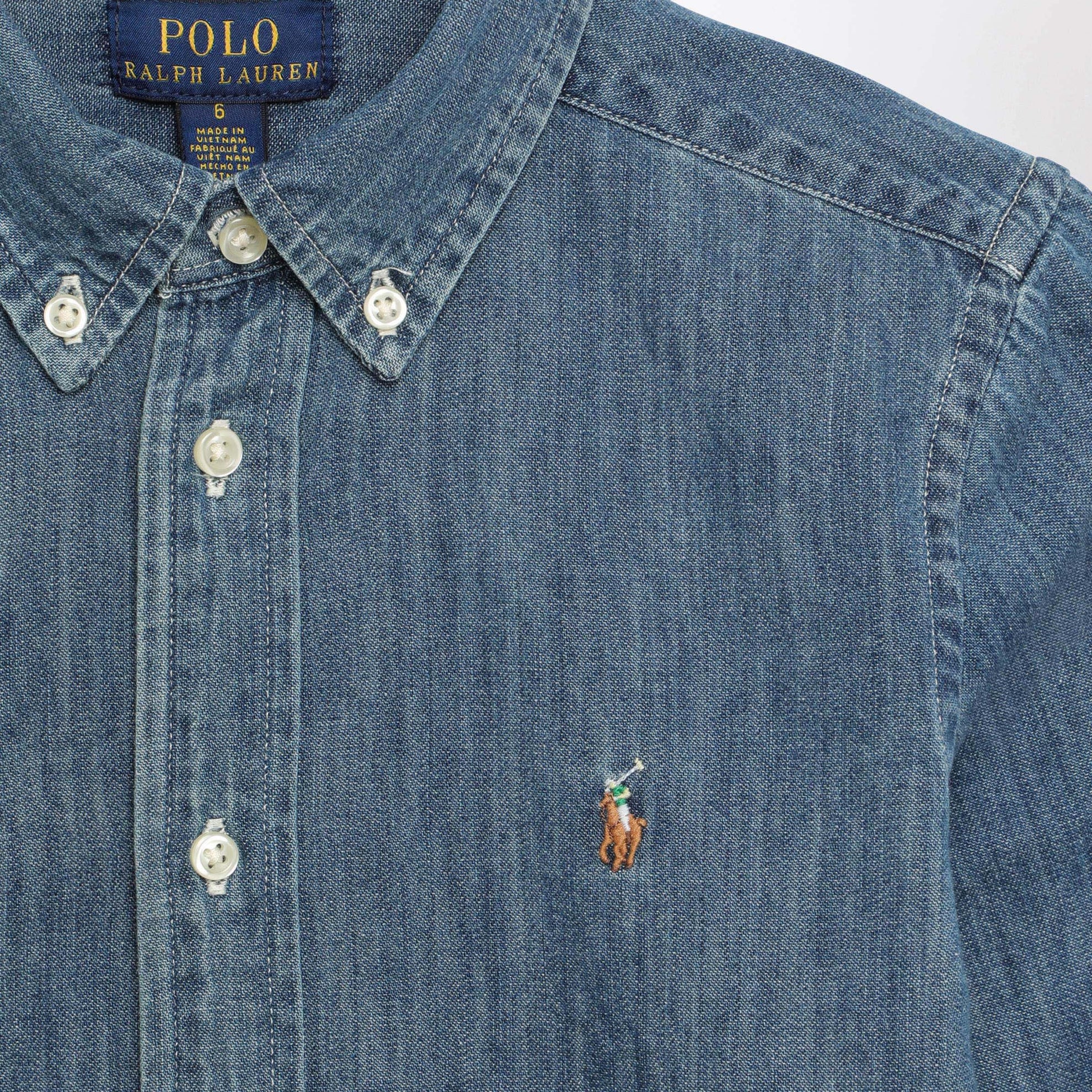 Blue denim button-down shirt