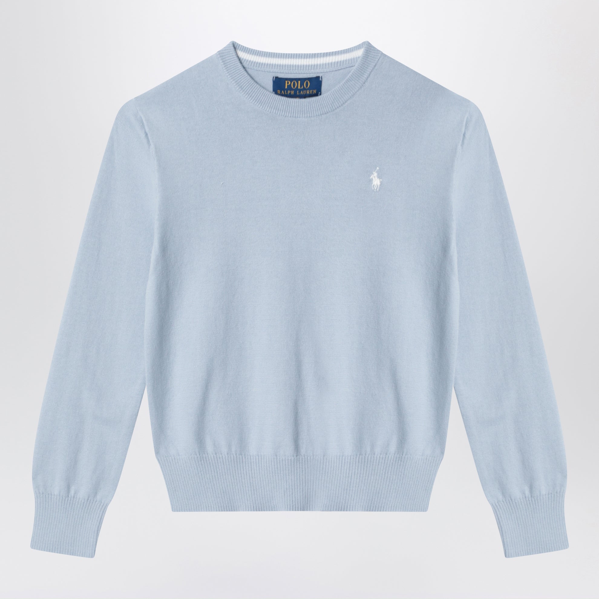 Hellblauer Baumwollpullover mit Rundhalsausschnitt