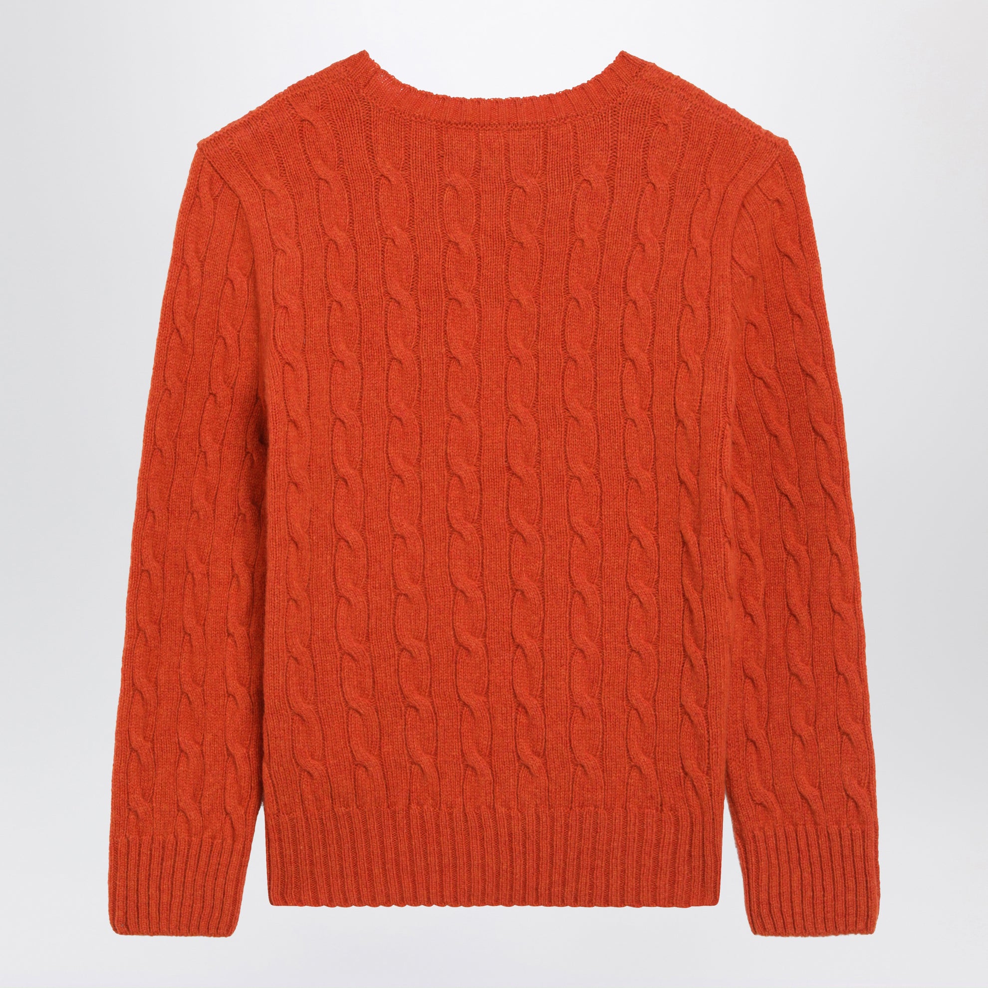 Orangefarbener Zopfpullover aus Wolle und Kaschmir