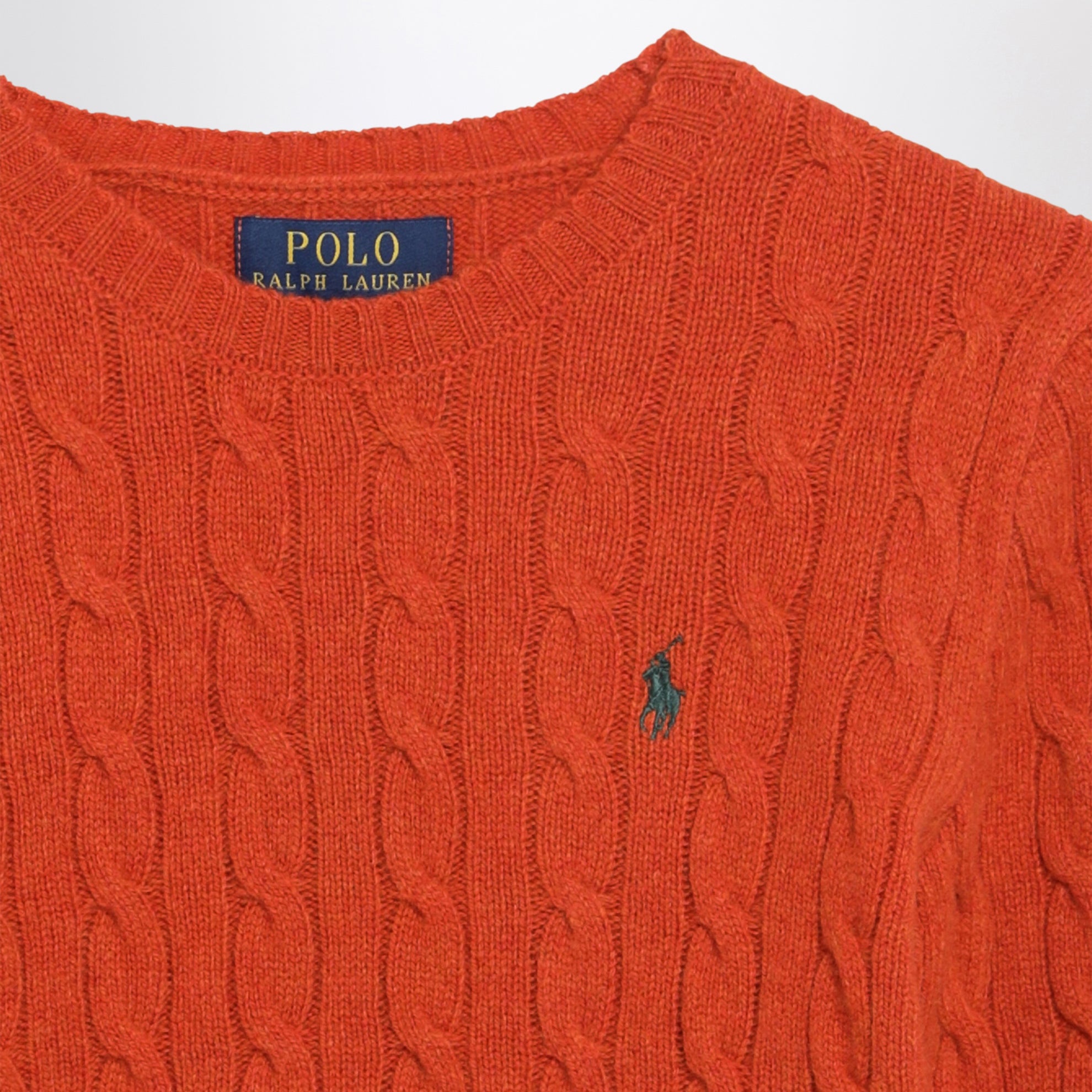 Orangefarbener Zopfpullover aus Wolle und Kaschmir