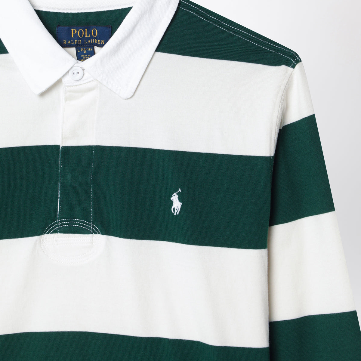 Polo a righe verde/bianca in cotone