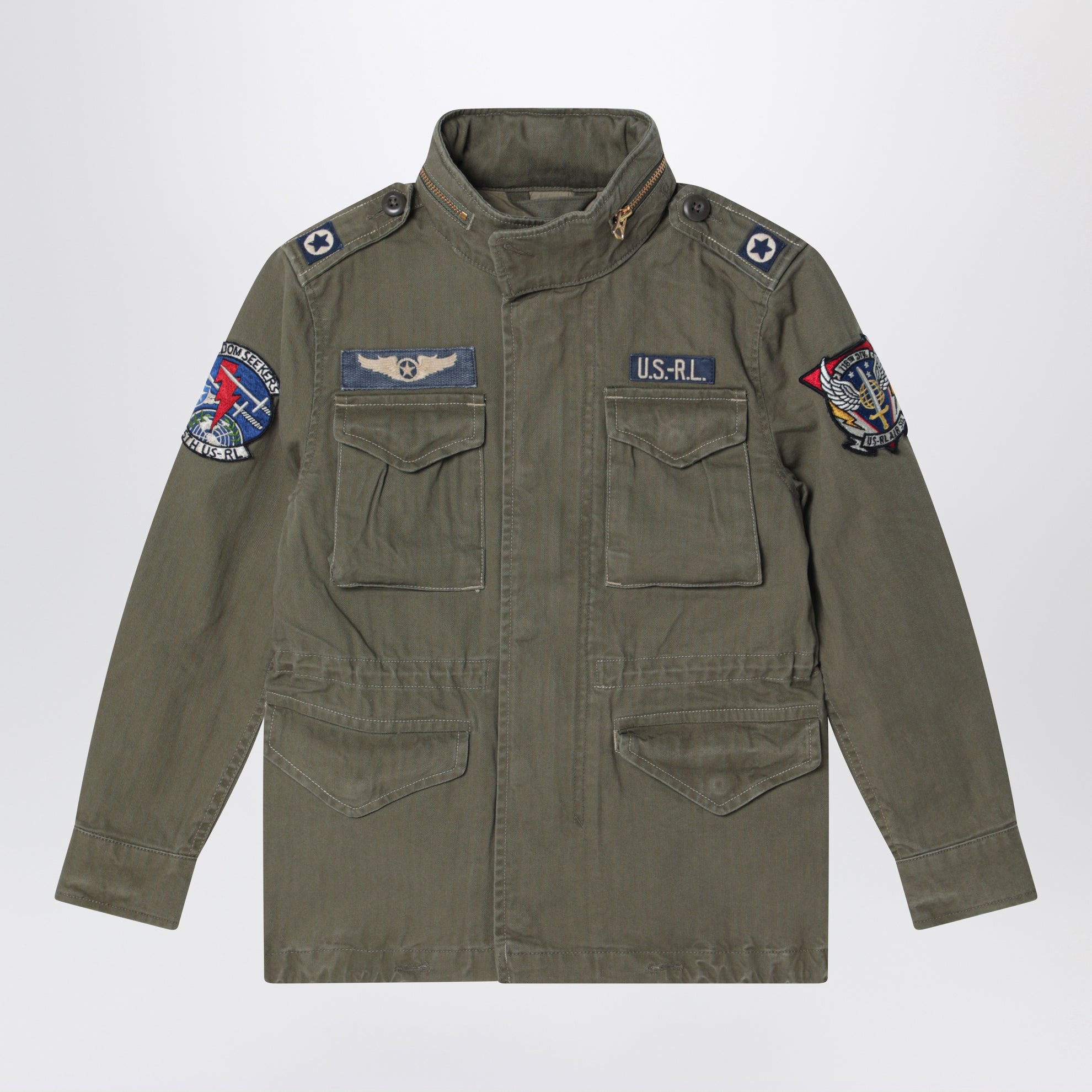 Giacca militare verde oliva in tela di cotone