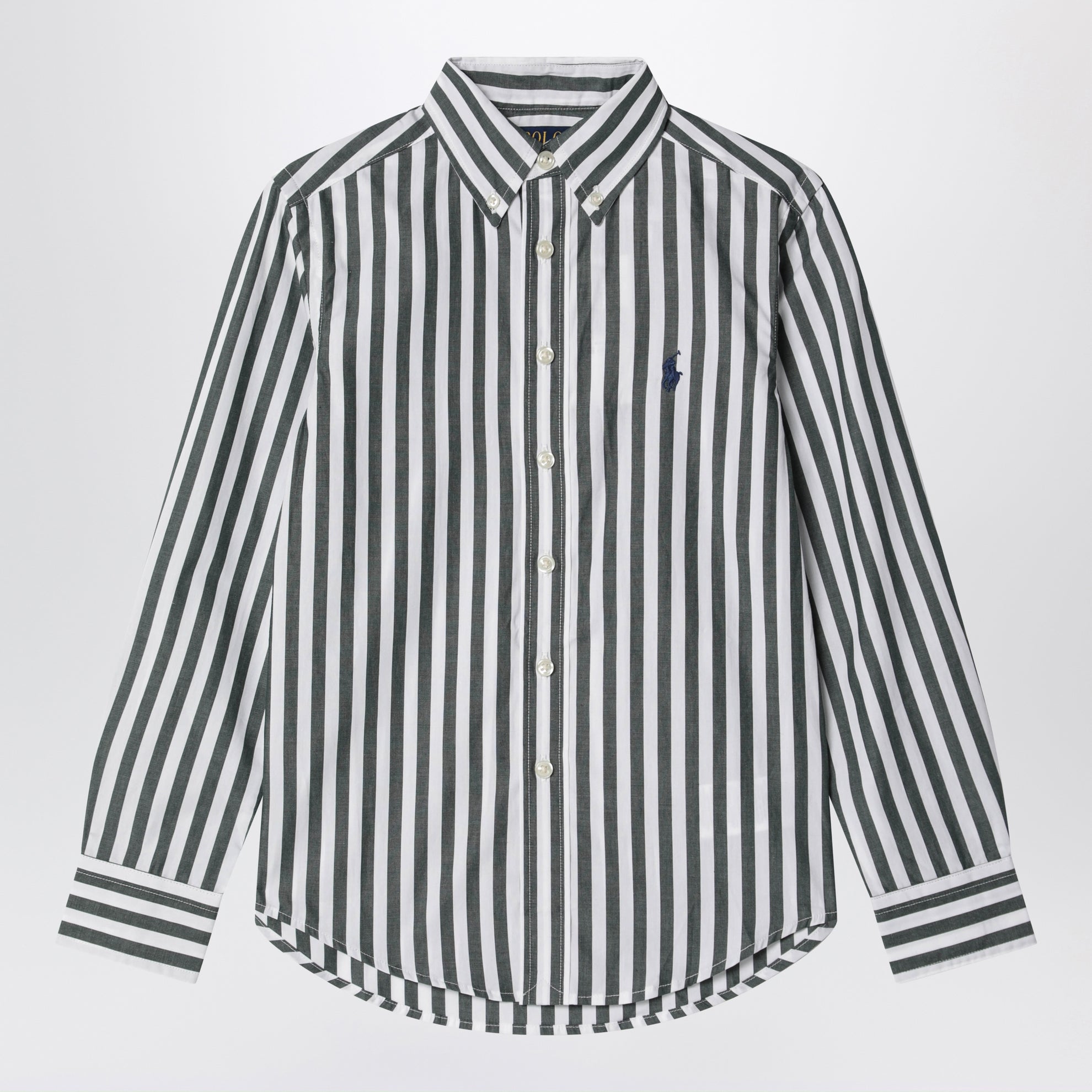 Camicia a righe verde e bianca in cotone