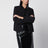 Giacca bomber nera in cotone con collo in vinile