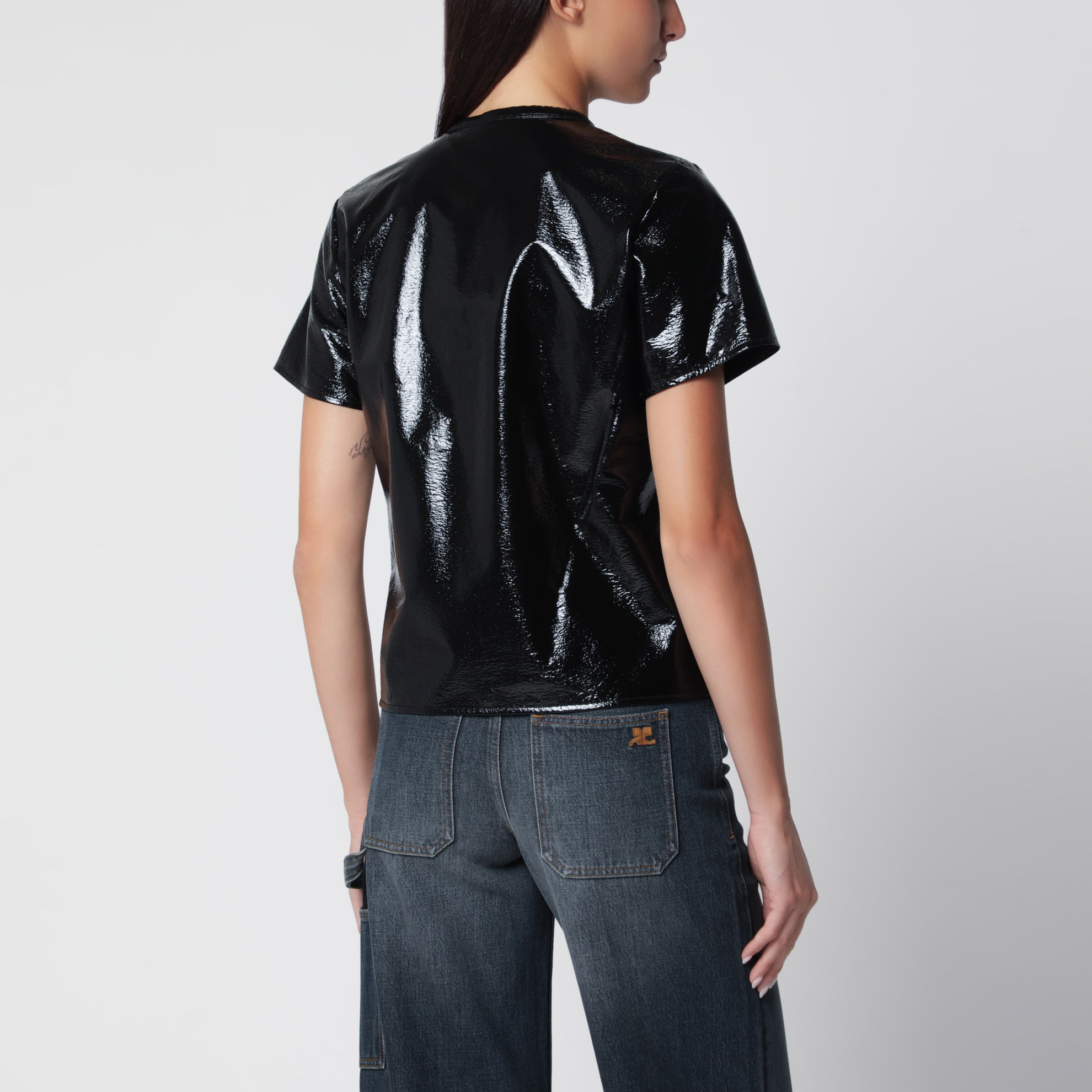 Top dritto nero in vinile