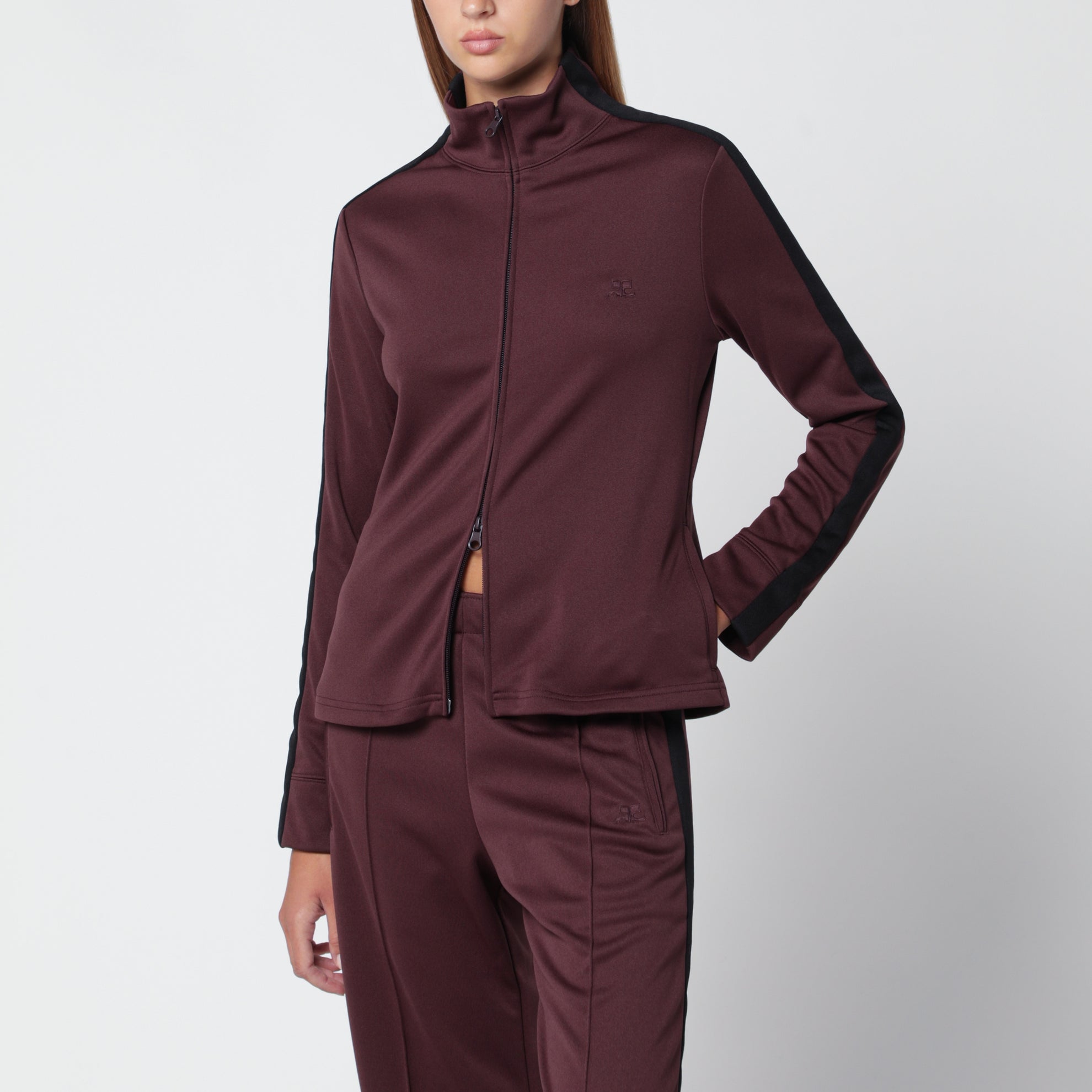 Felpa con zip bicolore rossa scura/nera
