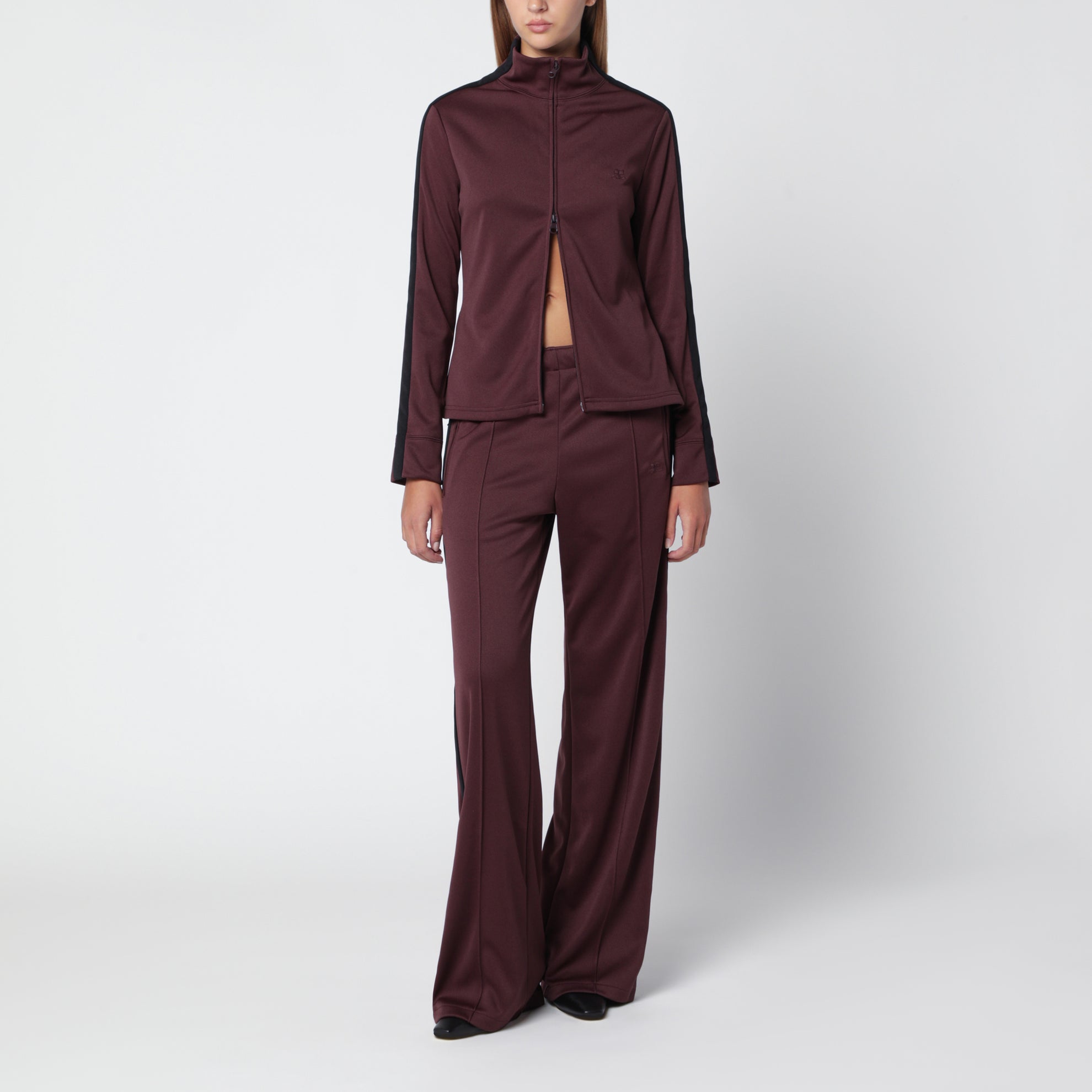 Felpa con zip bicolore rossa scura/nera