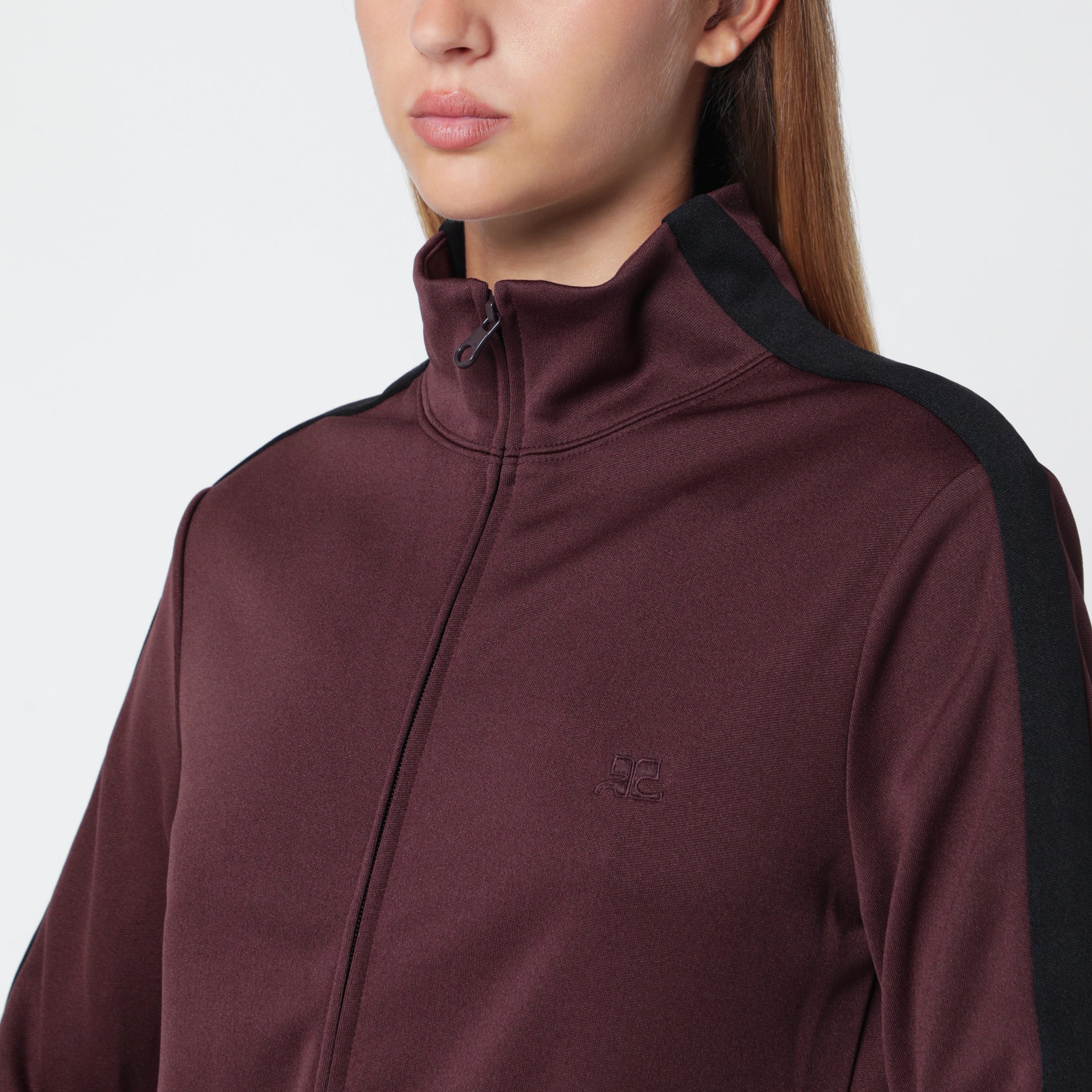 Felpa con zip bicolore rossa scura/nera