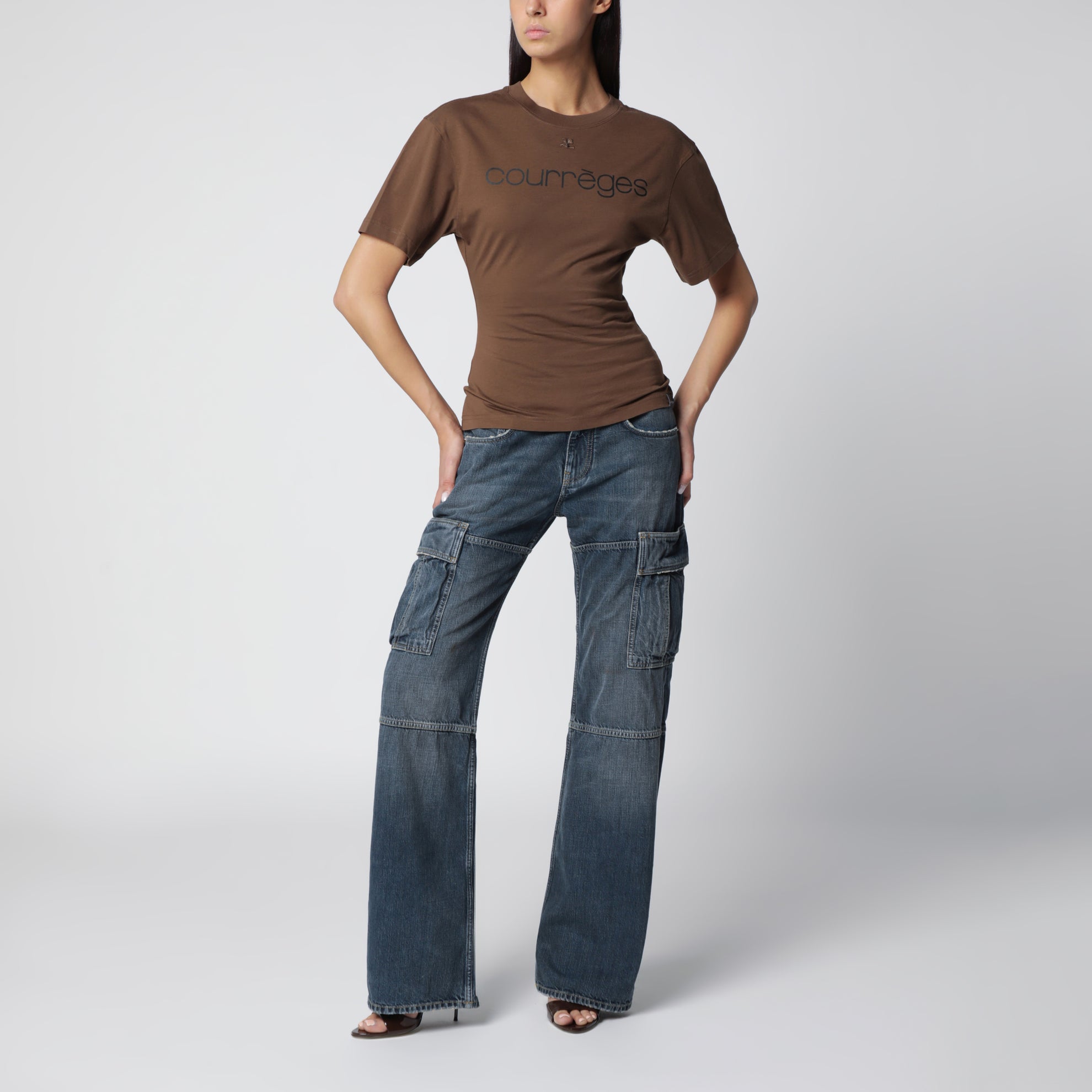 T-shirt mattone/nera con logo in cotone