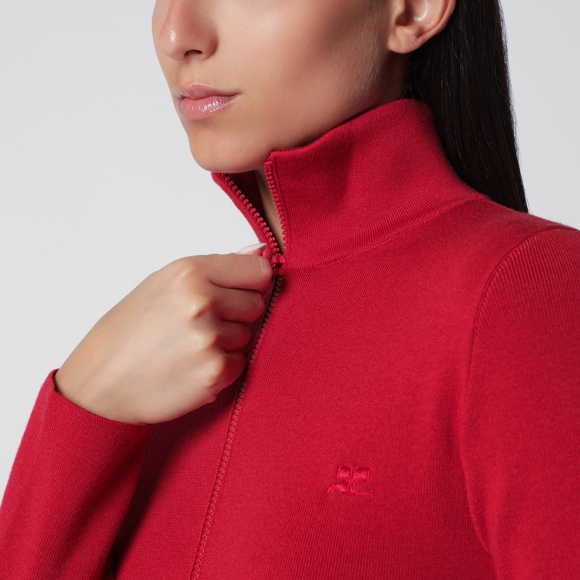 High-neck Iced Red merino wool cardigan