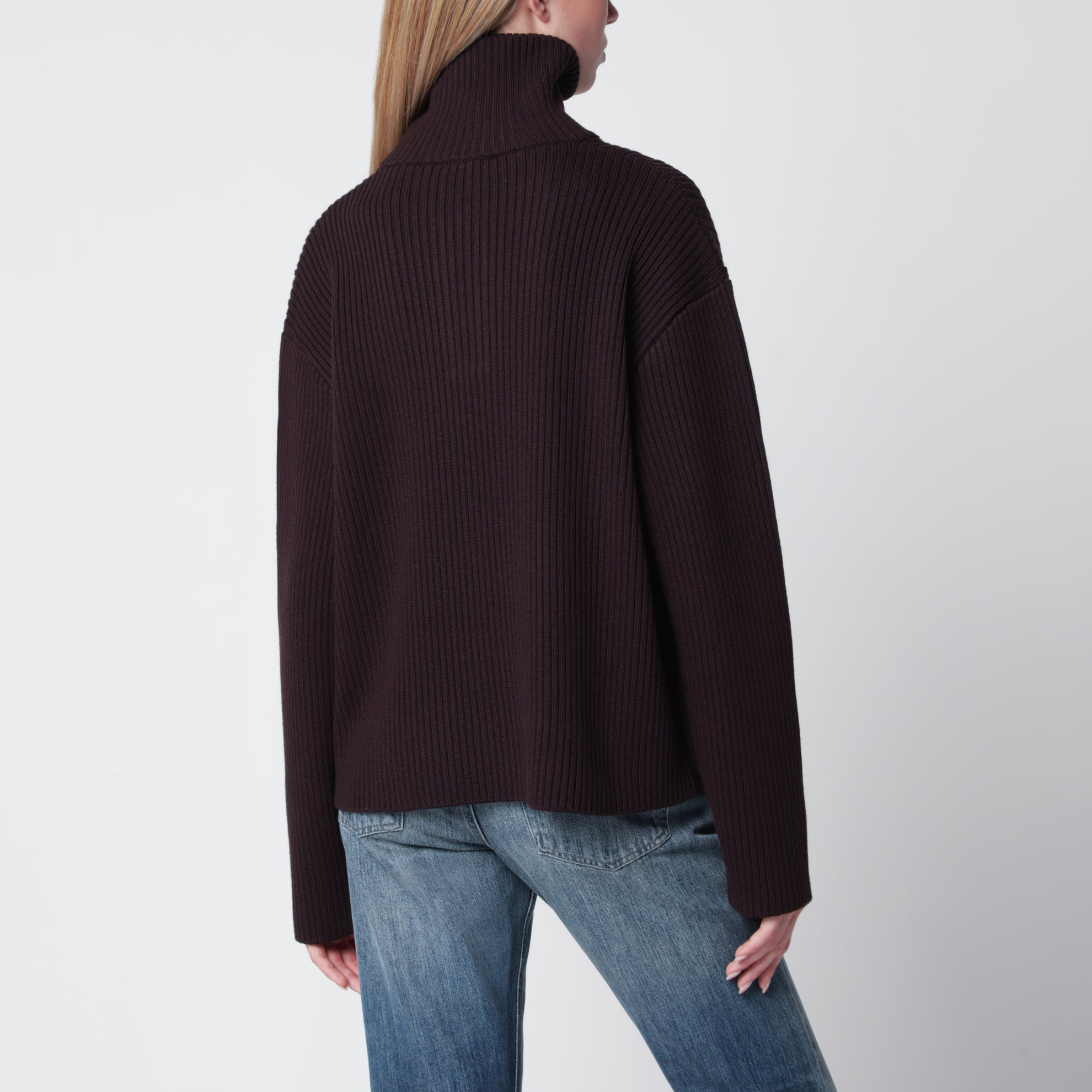 Maglione a coste con zip bordeaux scuro