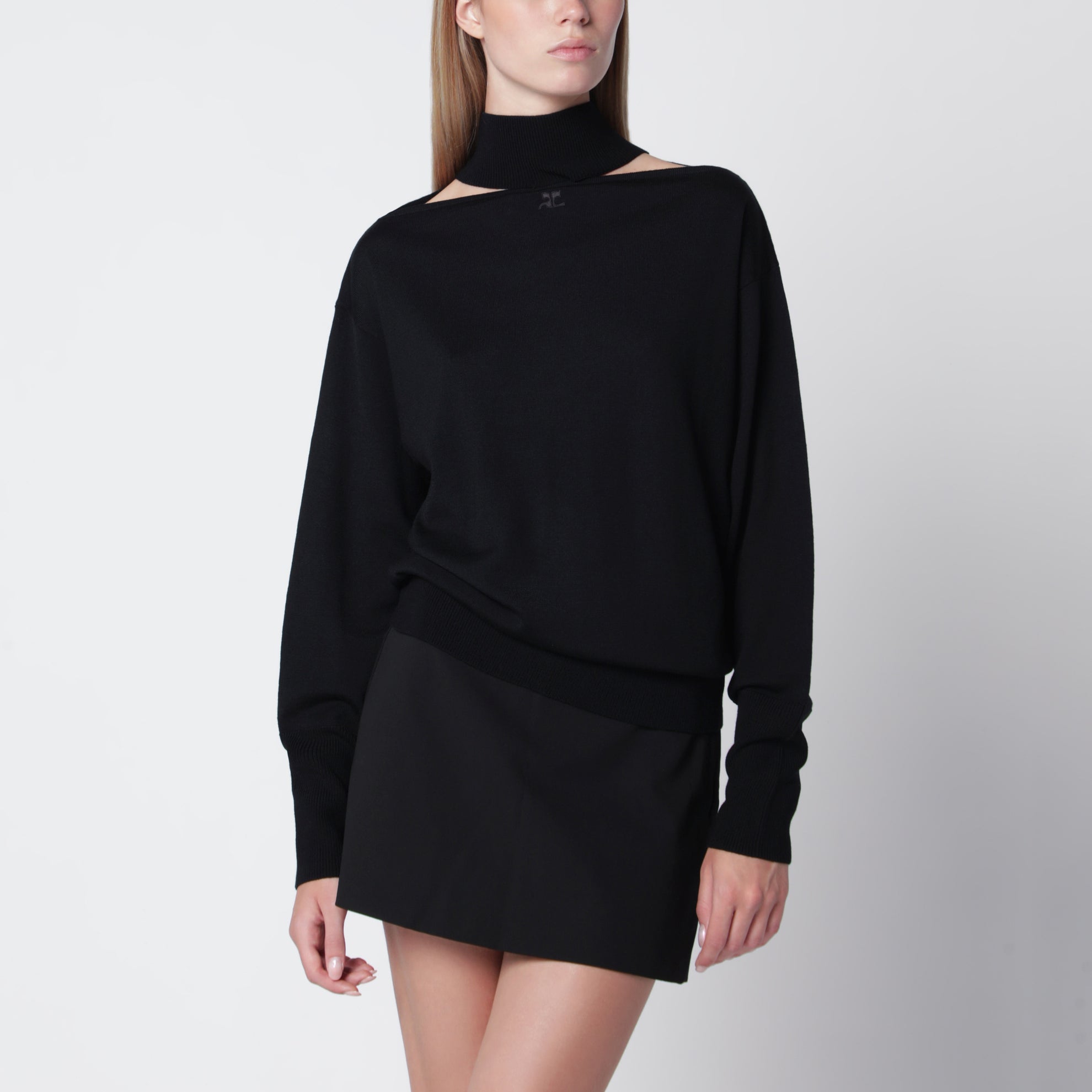Maglione a collo alto in lana merino nero