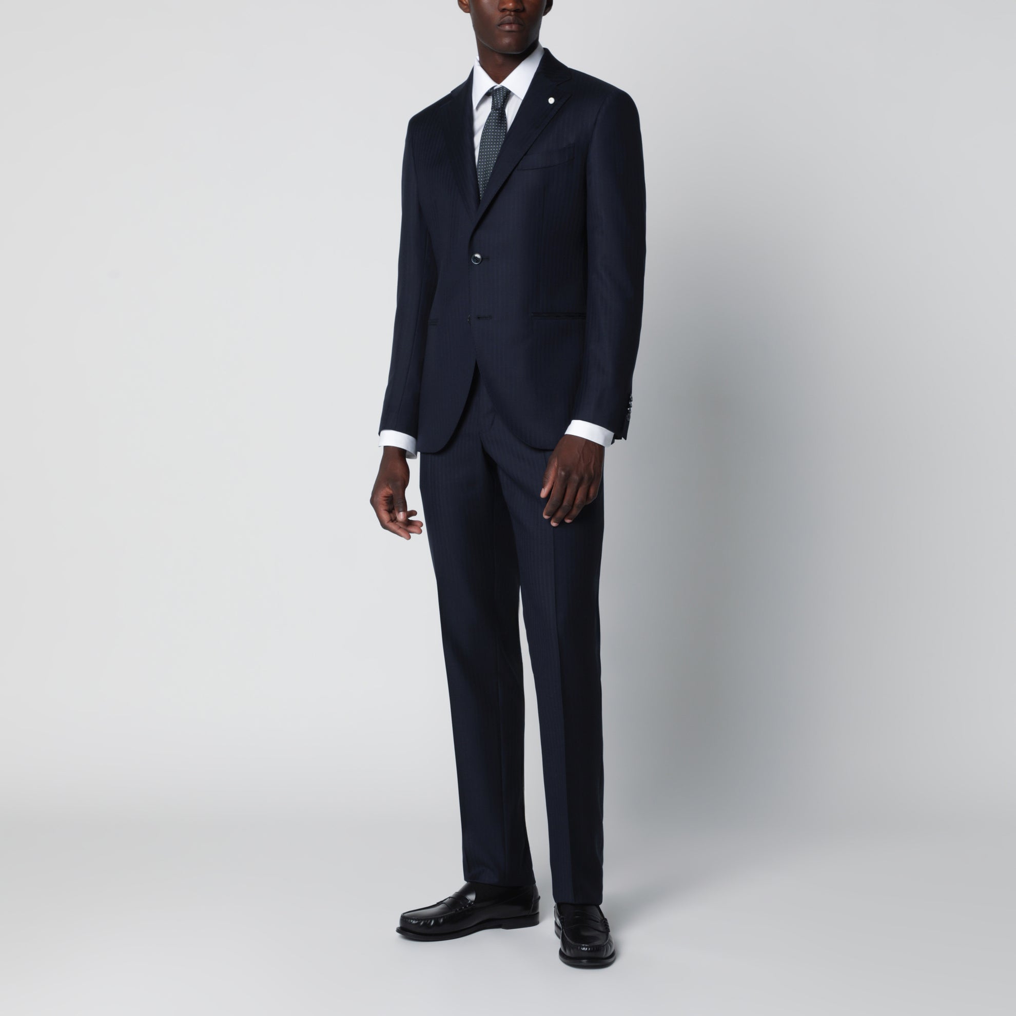 Blue pinstripe single-breasted wool suit