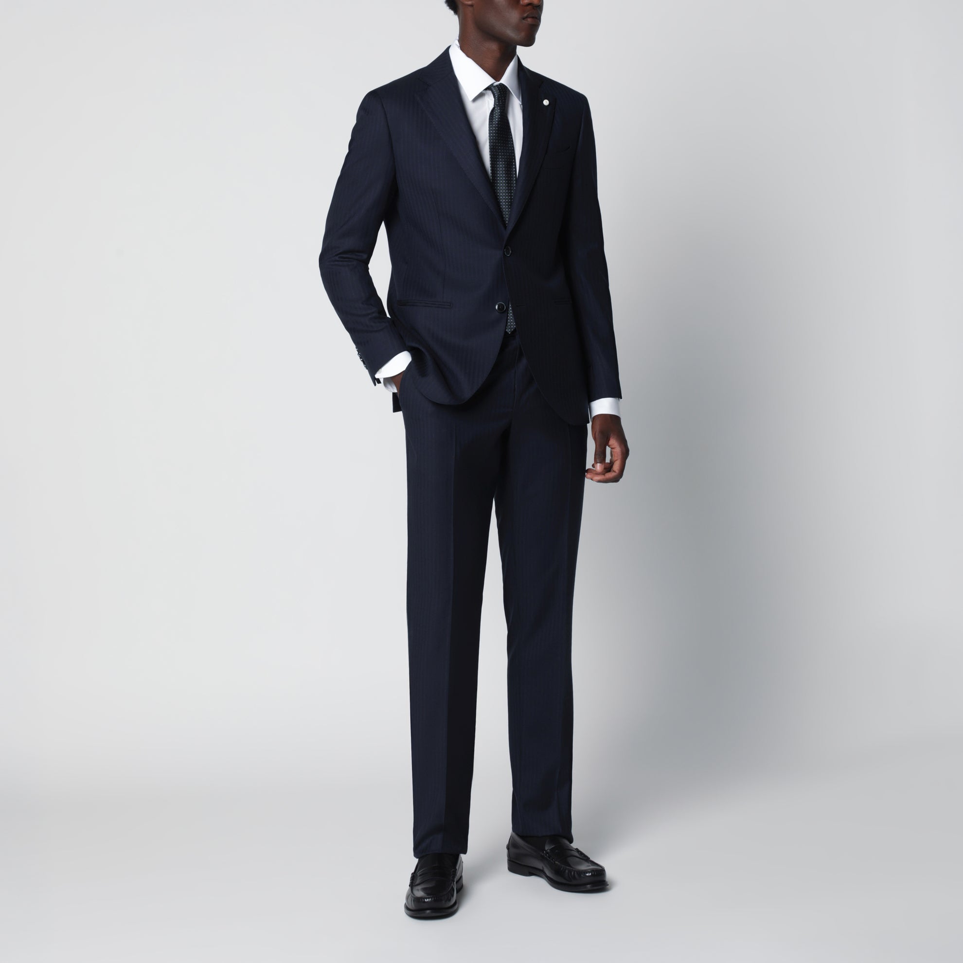 Blue pinstripe single-breasted wool suit