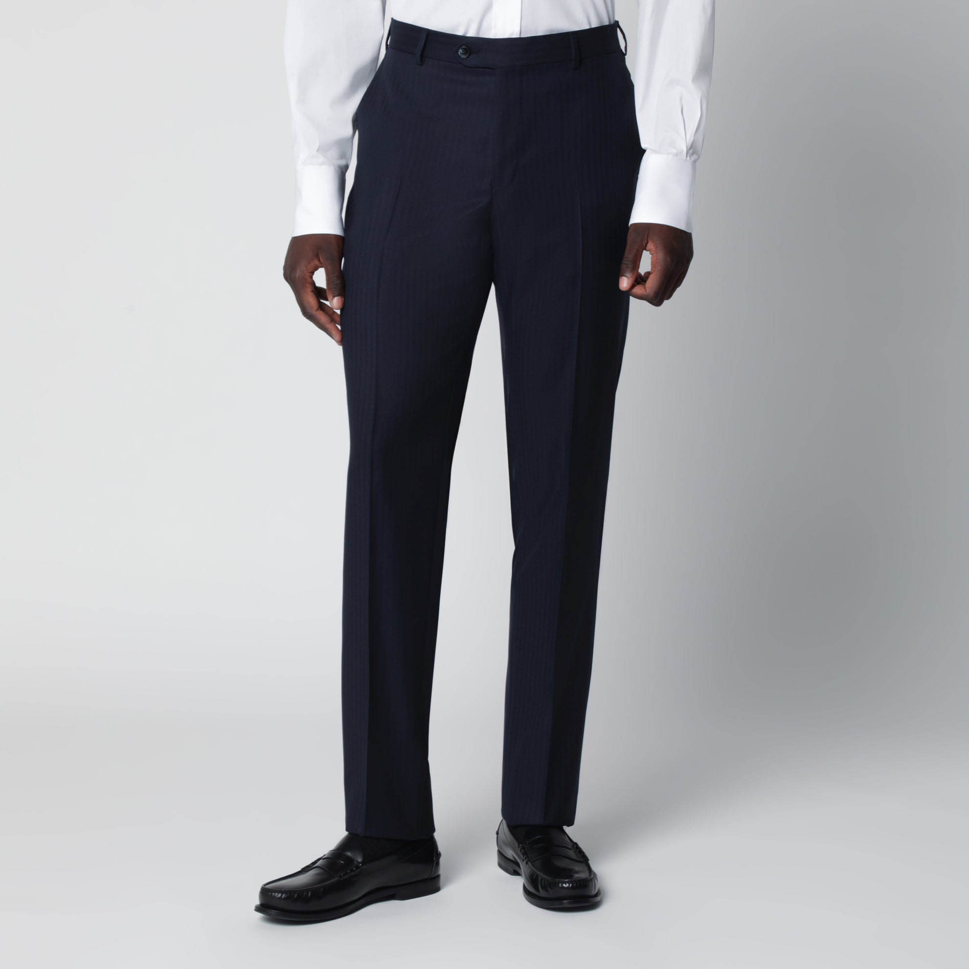 Blue pinstripe single-breasted wool suit