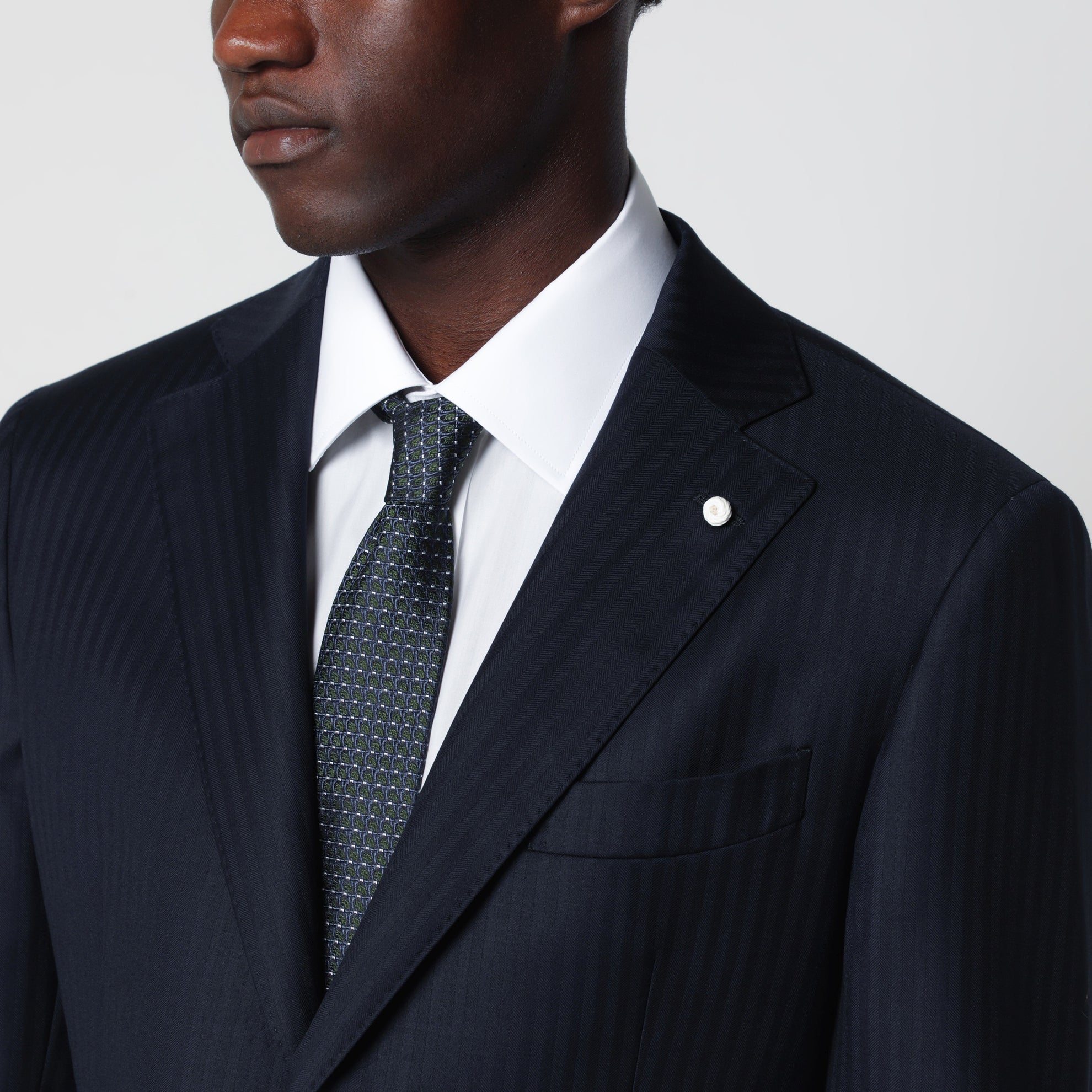 Blue pinstripe single-breasted wool suit