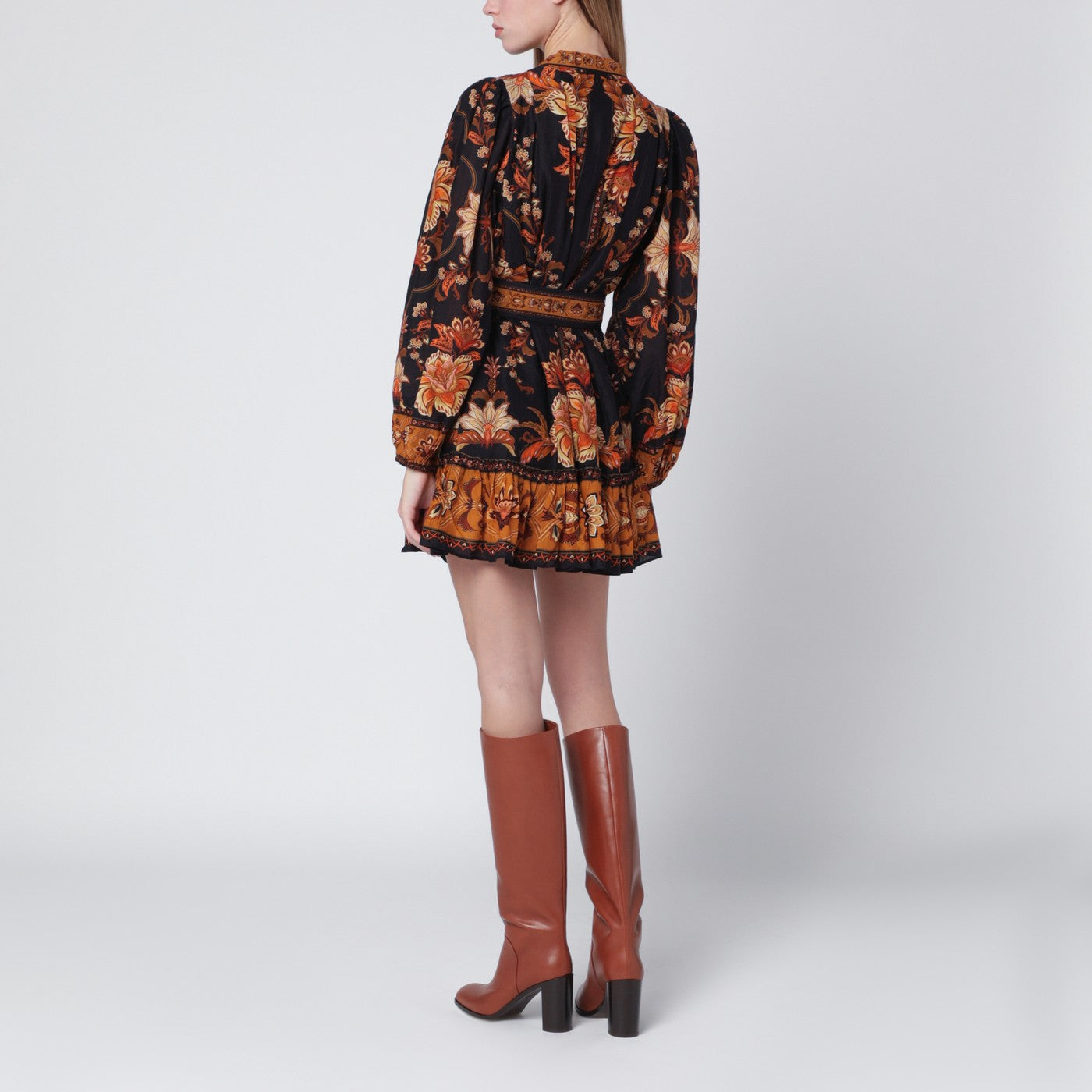 black majestic garden beaded buckle long sleeve mini dress Farm Rio Majestic Garden Long-Sleeve Button-Front Mini Dress