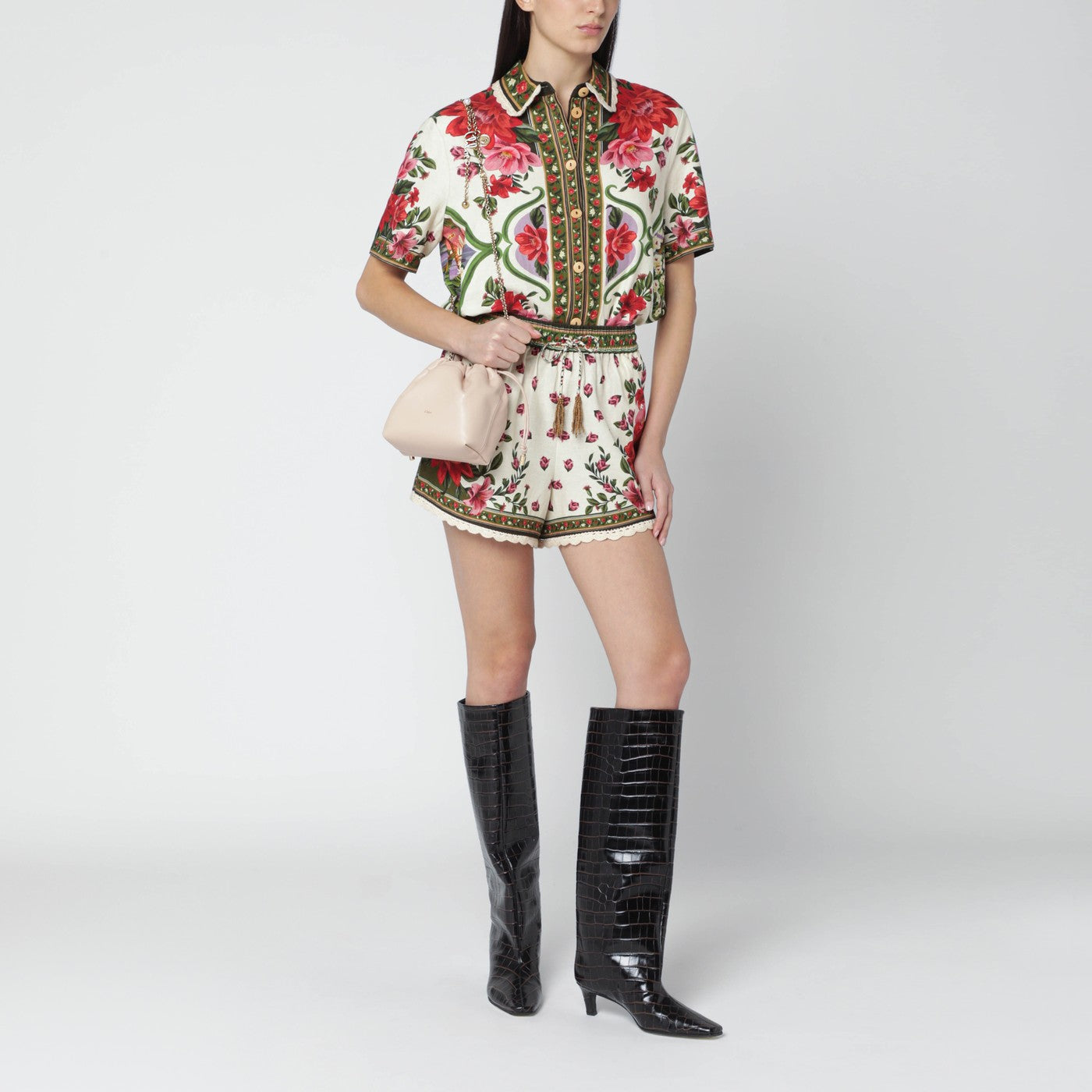 Linen-blend shirt with floral print