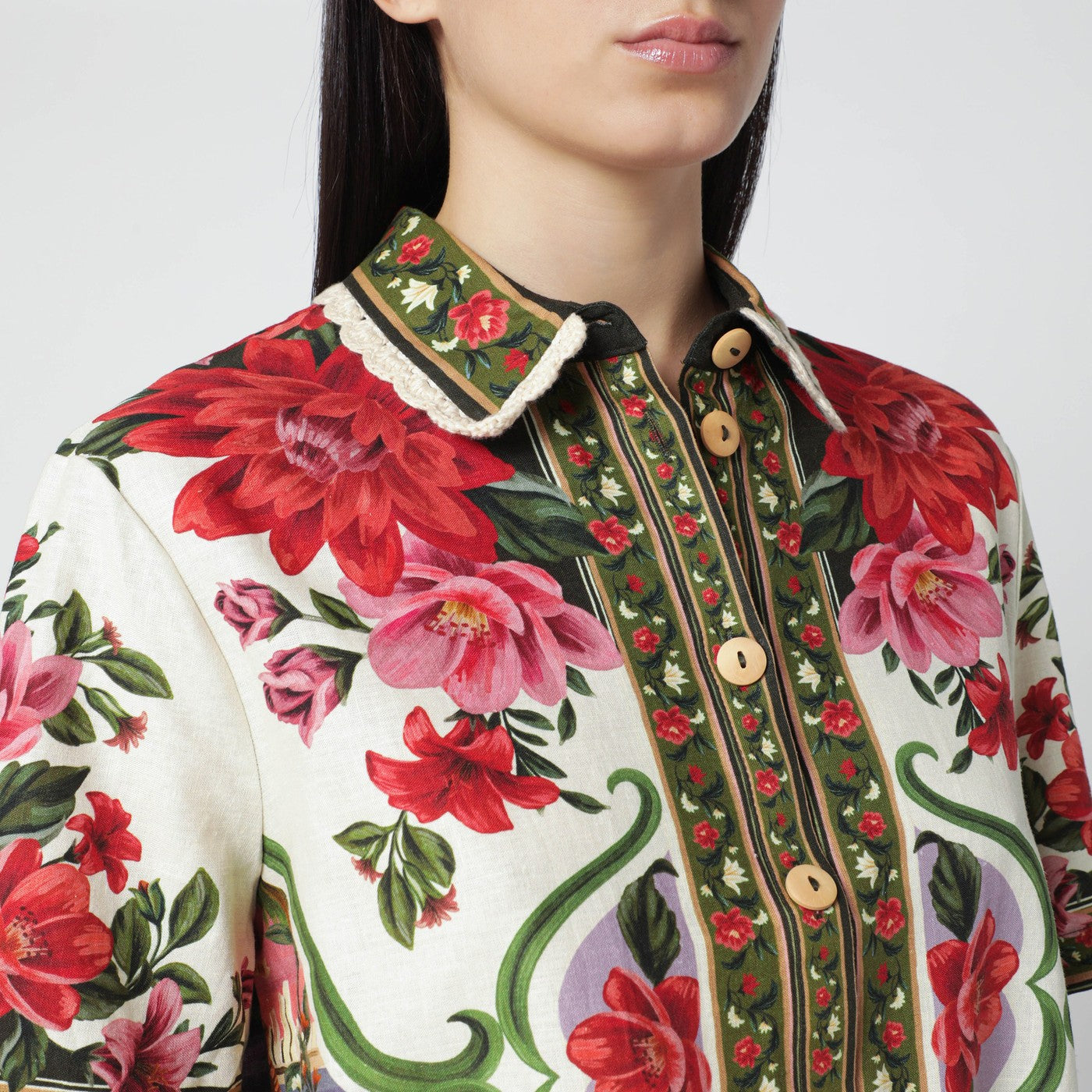 Linen-blend shirt with floral print