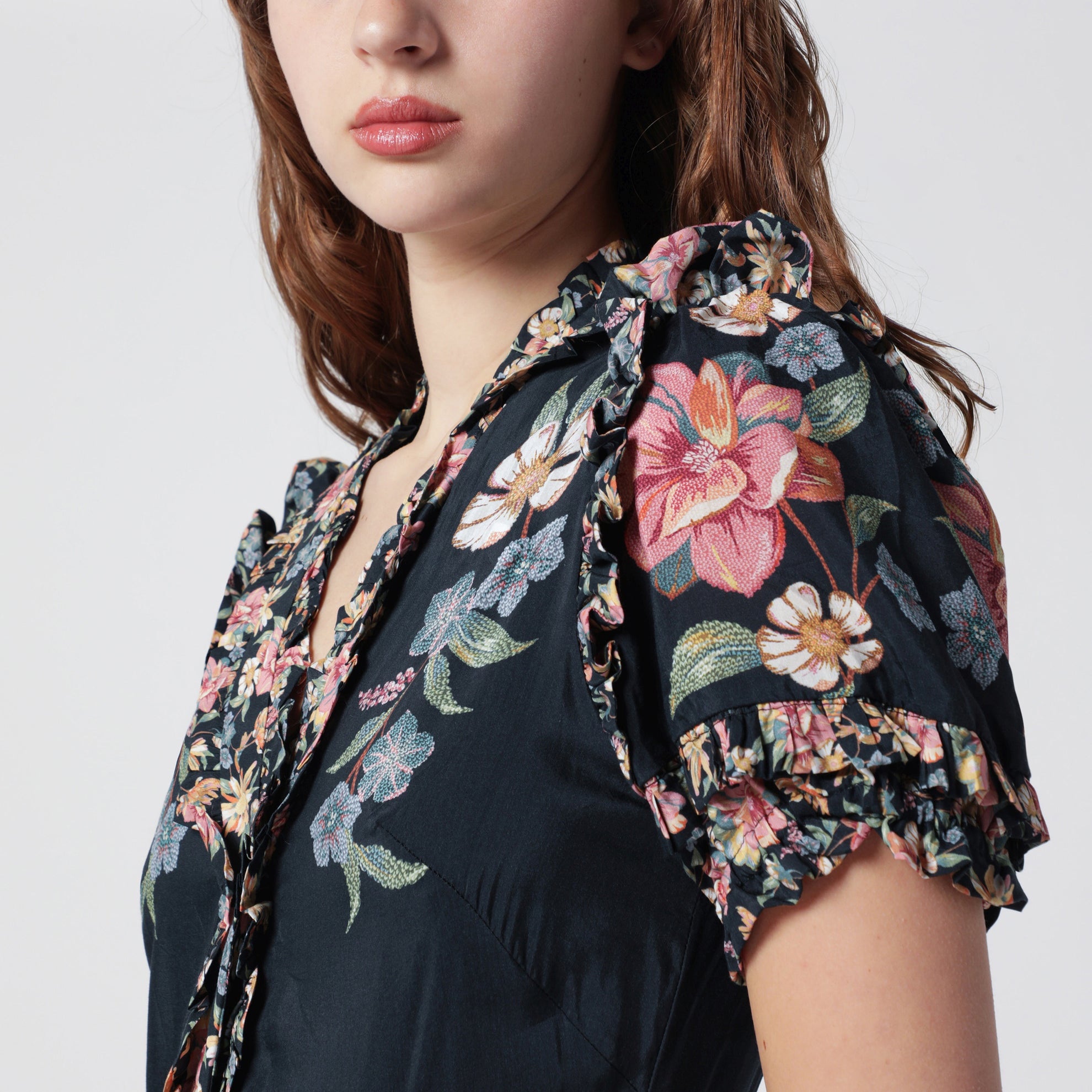 Dark Blue Midi Dress With Floral Pattern