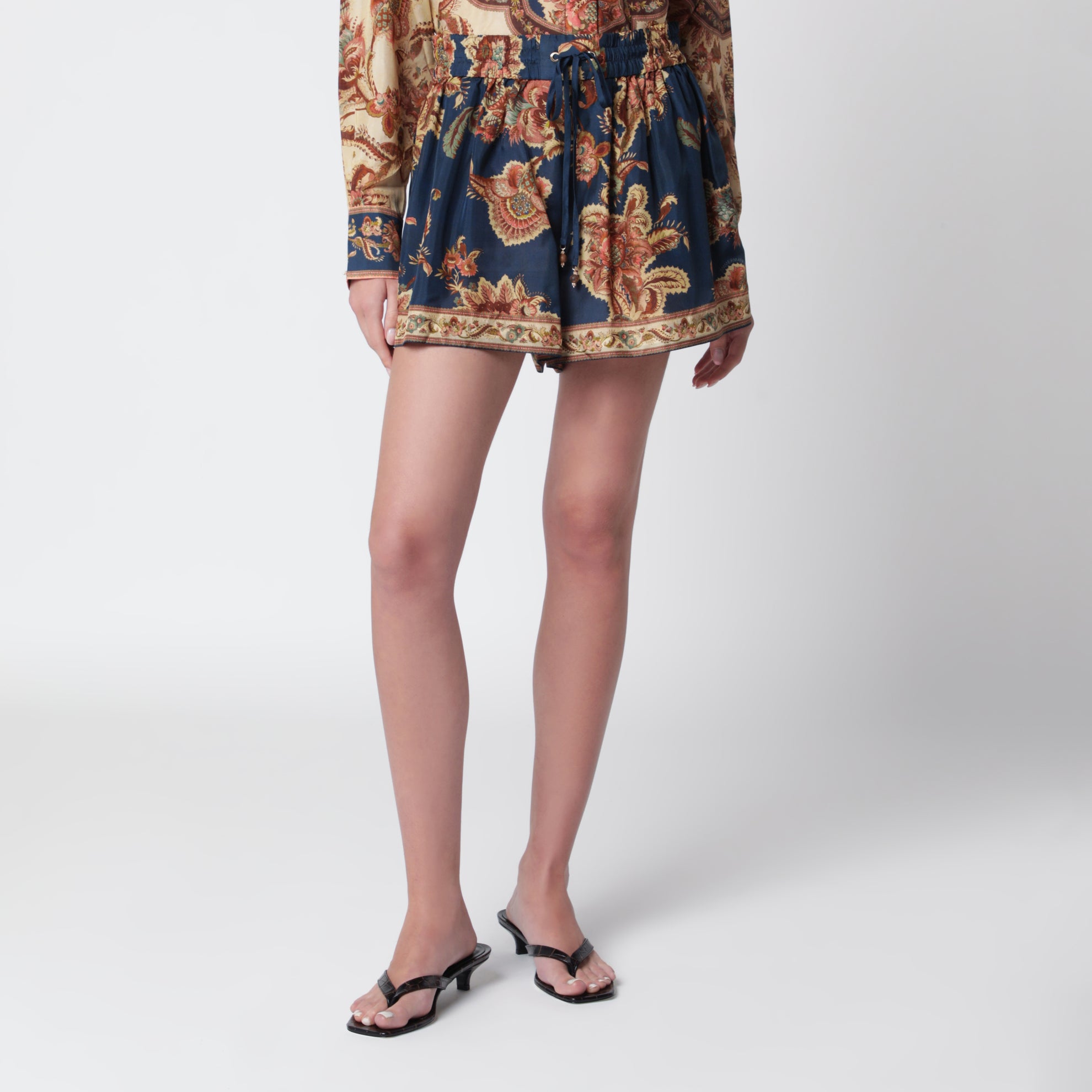 Shorts Aster relaxed in seta Navy Jacobean