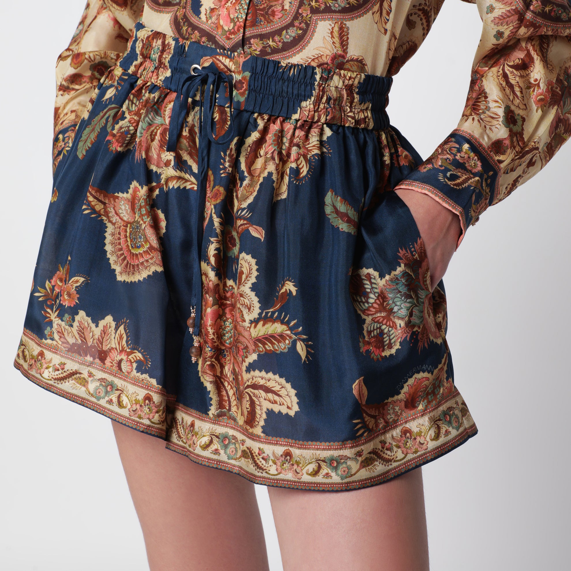 Shorts Aster relaxed in seta Navy Jacobean