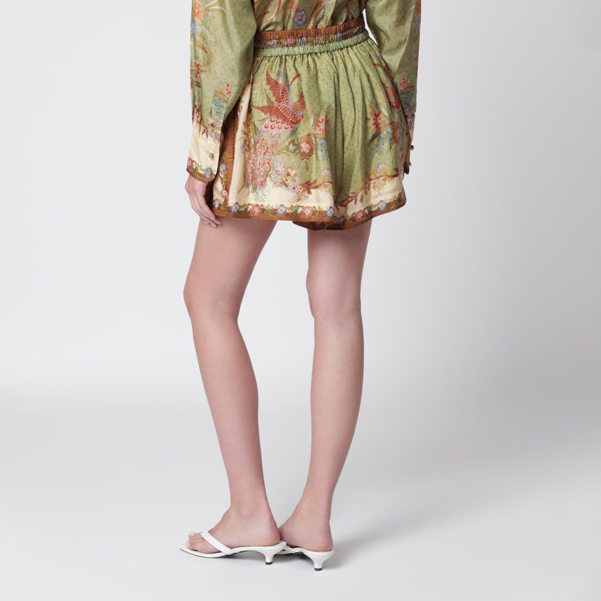 Short Indra Relaxed en soie fleurie kaki