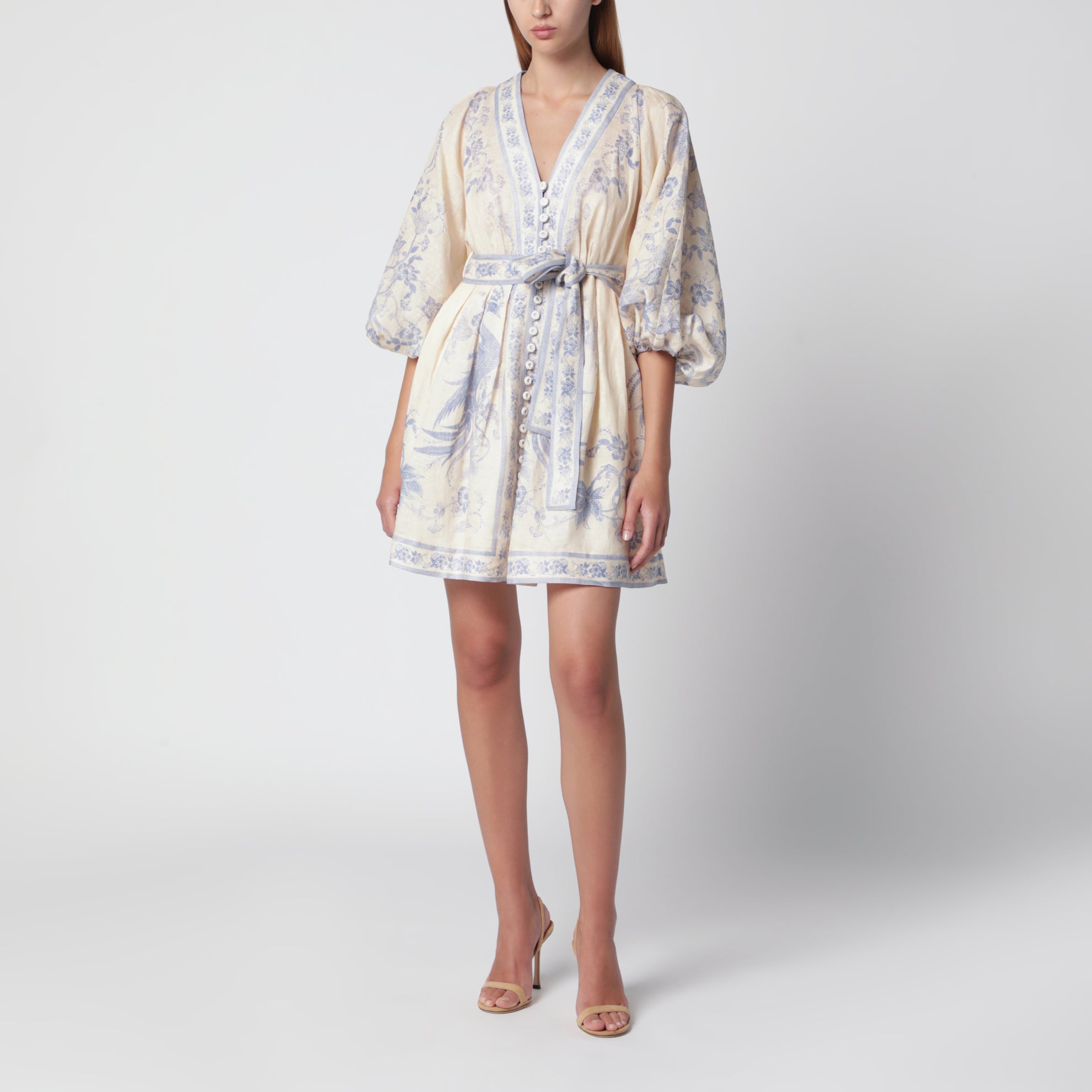 Robe Indra Plunge en lin crème/lilas