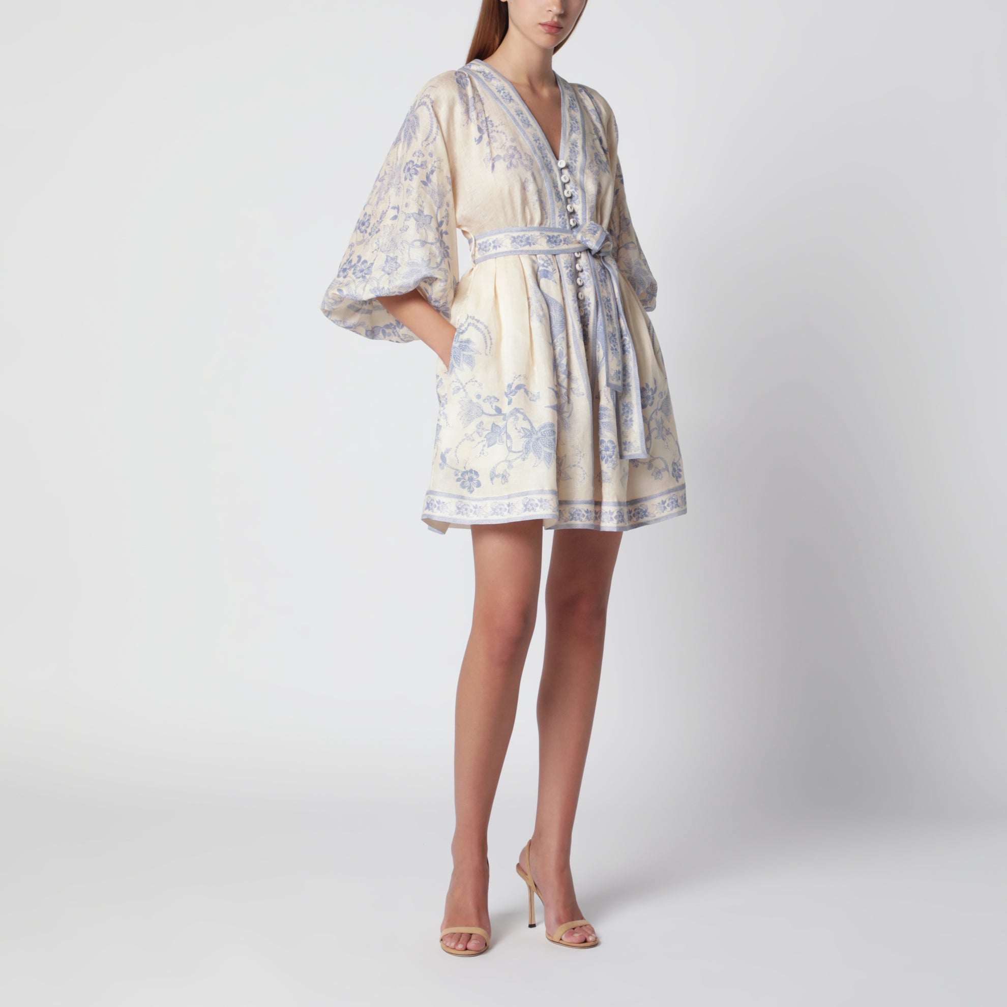 Robe Indra Plunge en lin crème/lilas