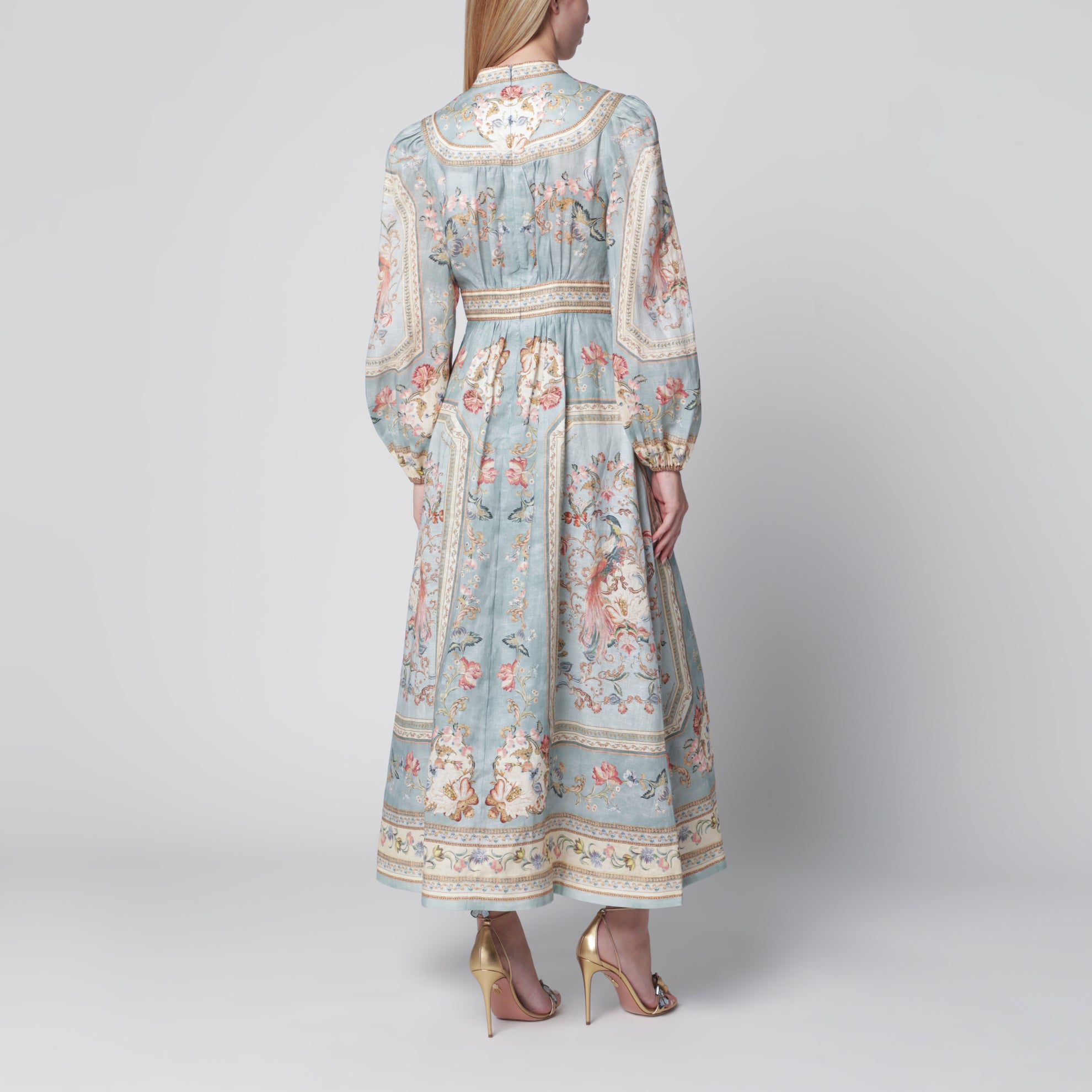 Roselight Midikleid aus Leinen mit Blumenmuster