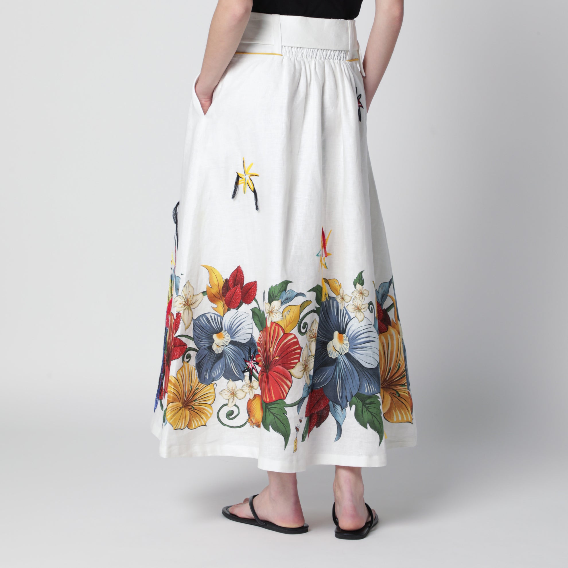 White linen skirt with tropical embroidery