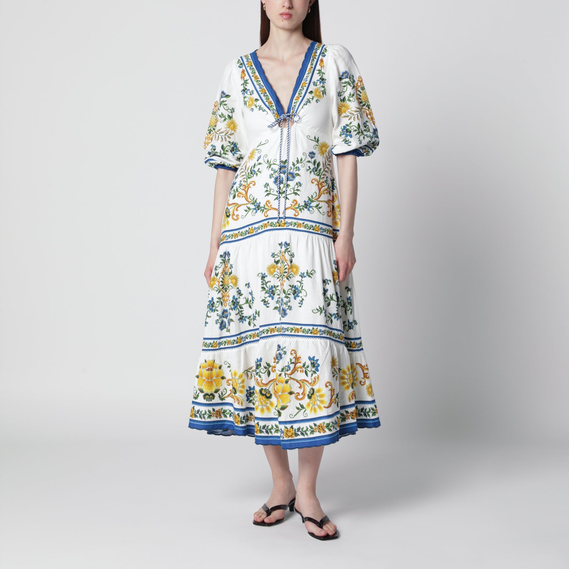 Emily Floral Tapestry drawstring midi dress