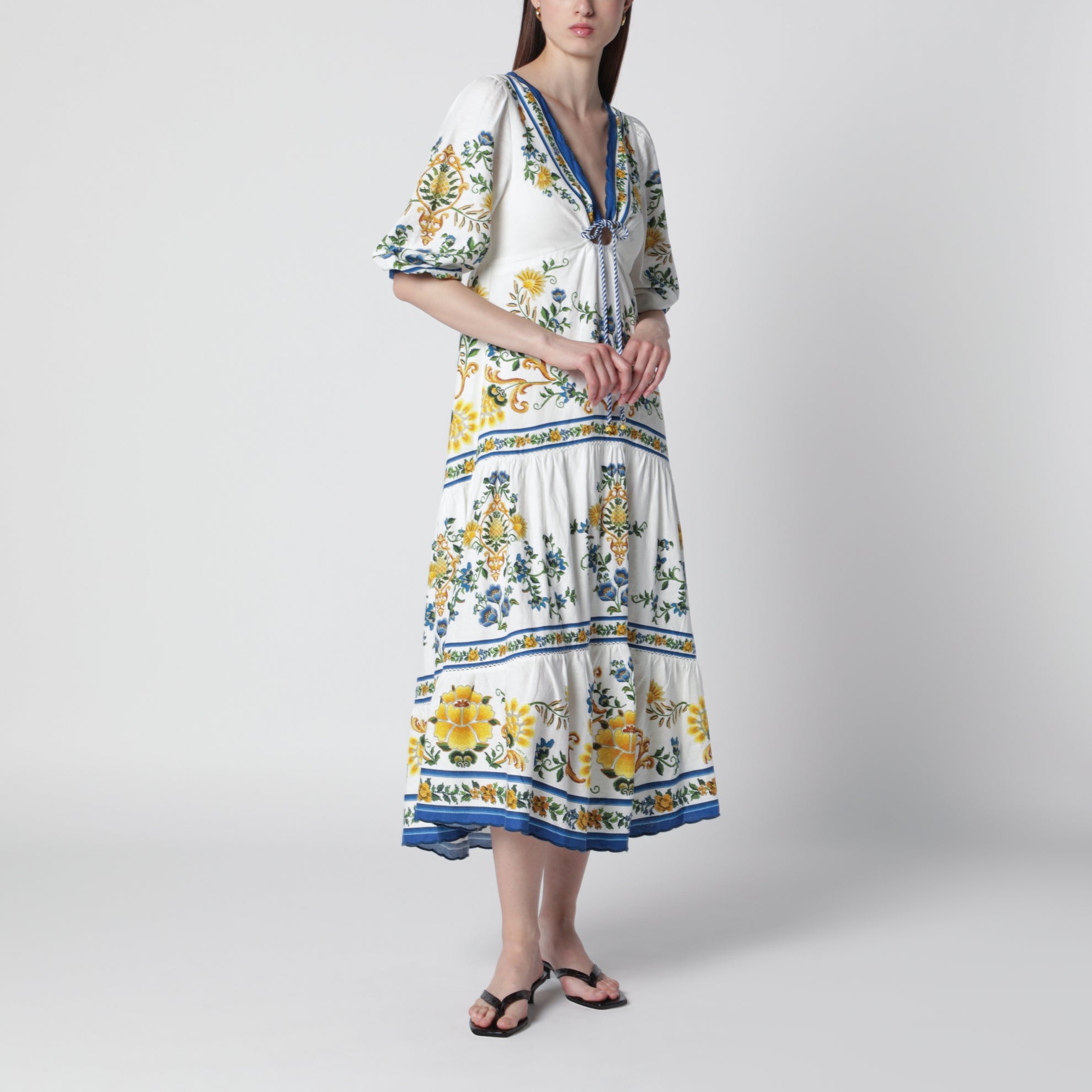 Emily Floral Tapestry drawstring midi dress