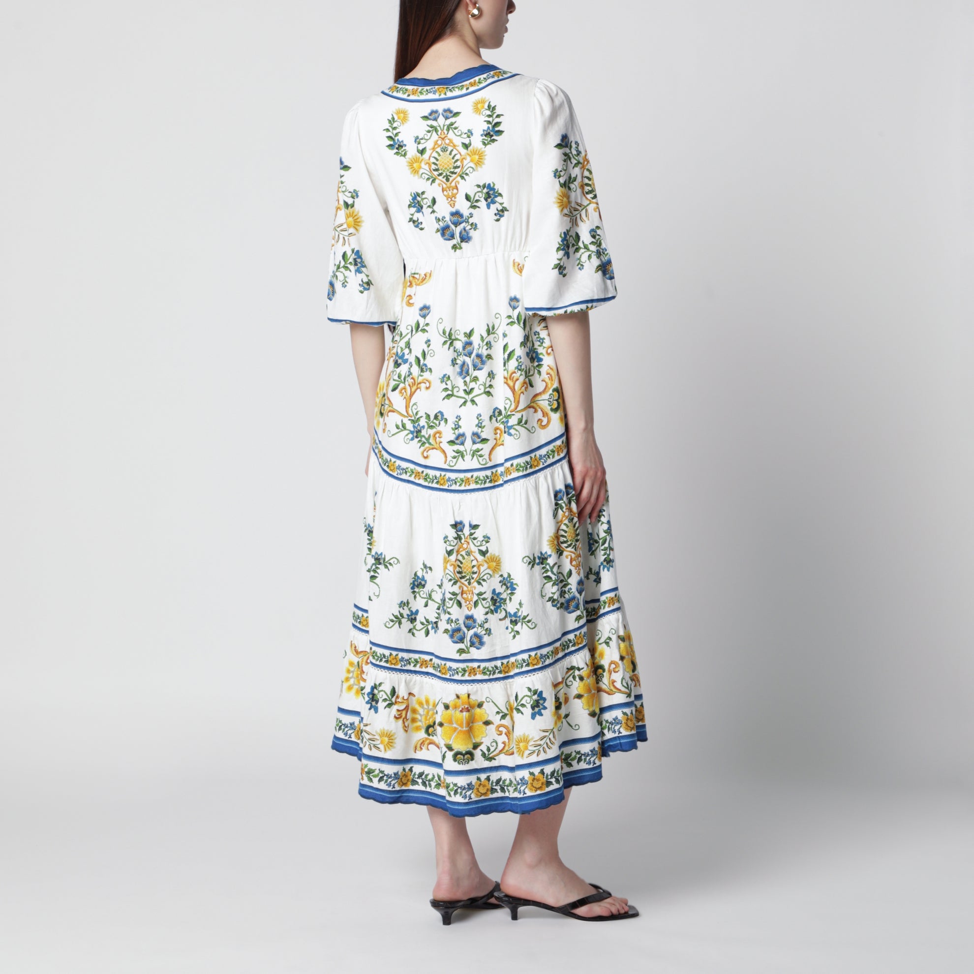 Emily Floral Tapestry drawstring midi dress