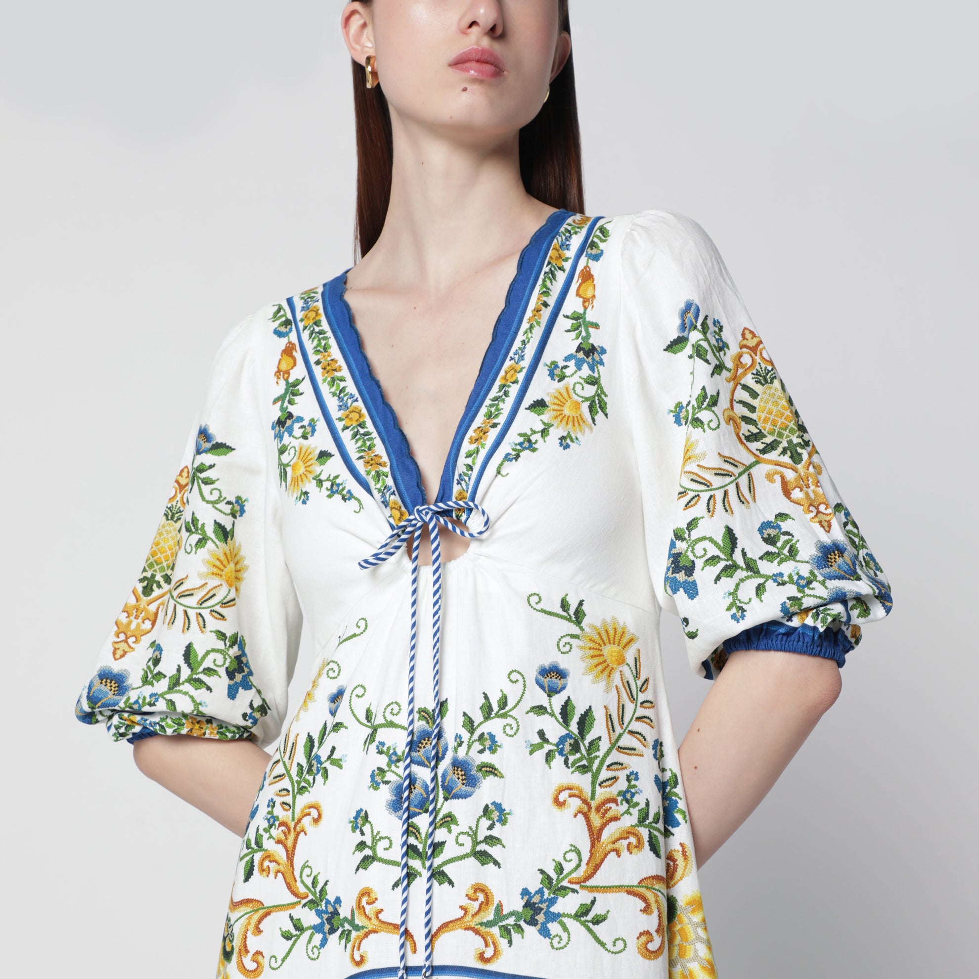 Emily Floral Tapestry drawstring midi dress