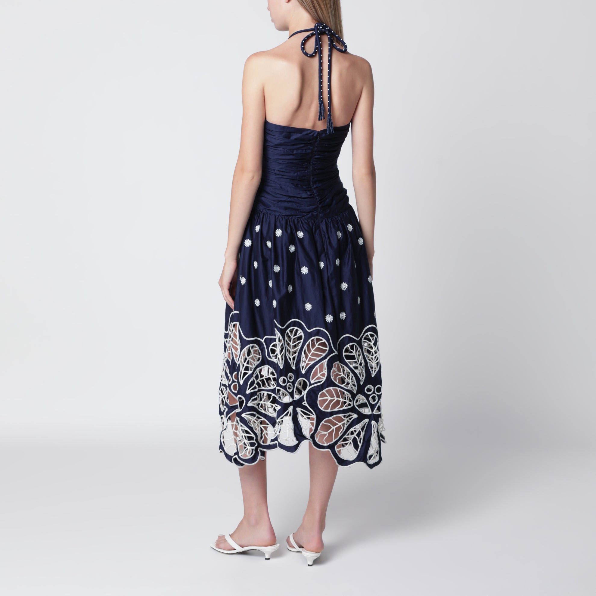 Abito midi Richelieu blu navy con ricami
