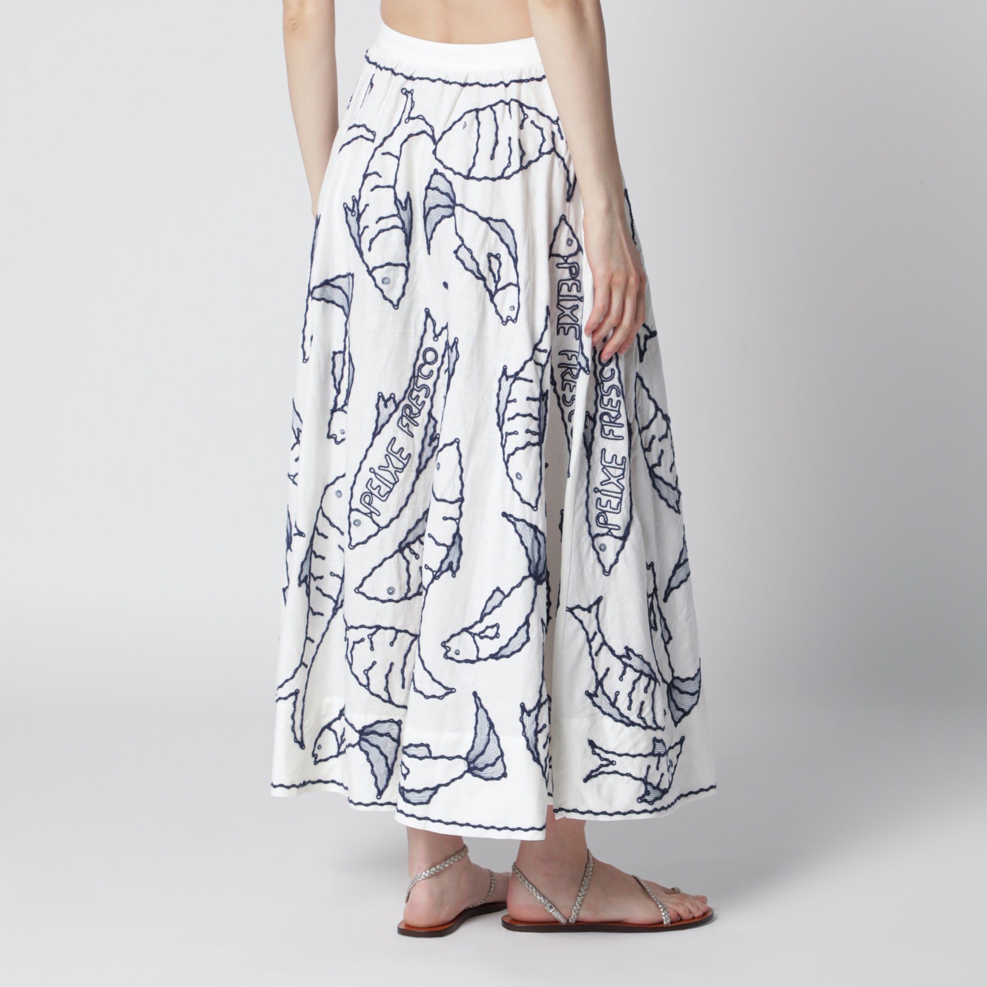 Jupe midi avec broderies marines